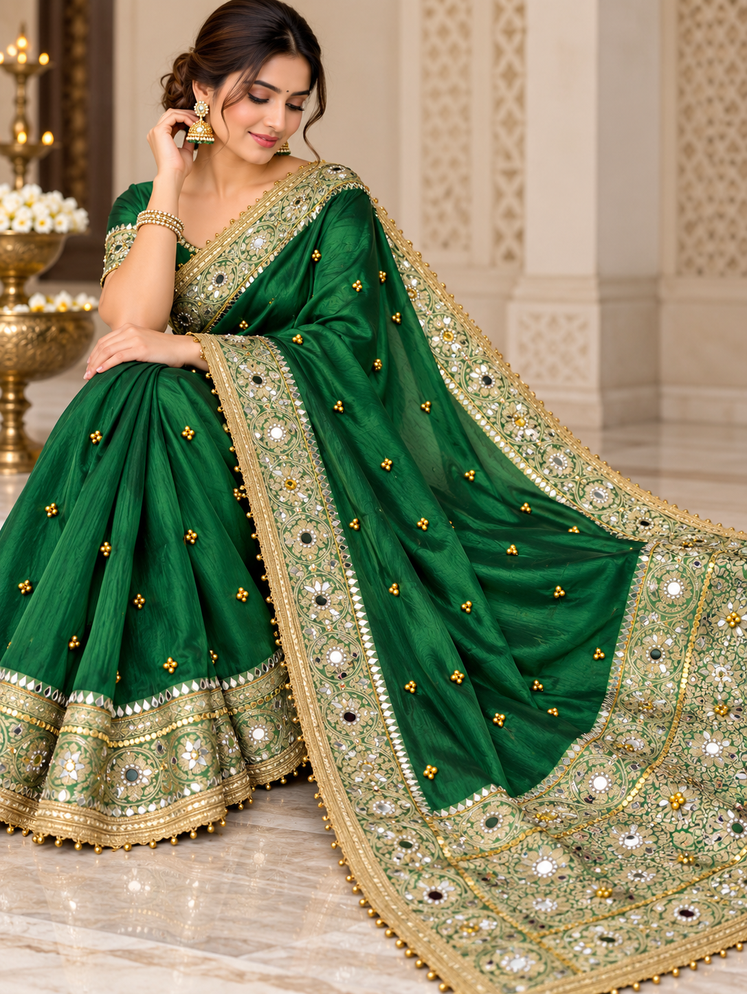 Premium Banarasi Tissue Silk Saree – Exquisite Mirror, Stone & Ghungroo Embellishments