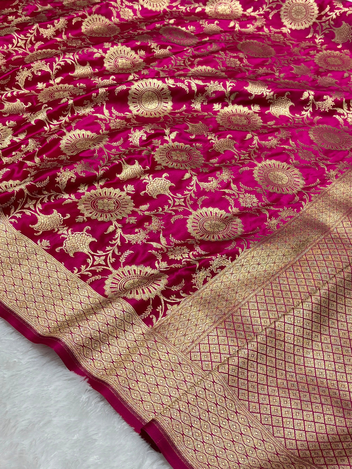 Banarasi Handloom Mashru Silk Saree with Golden Zari Jaal
