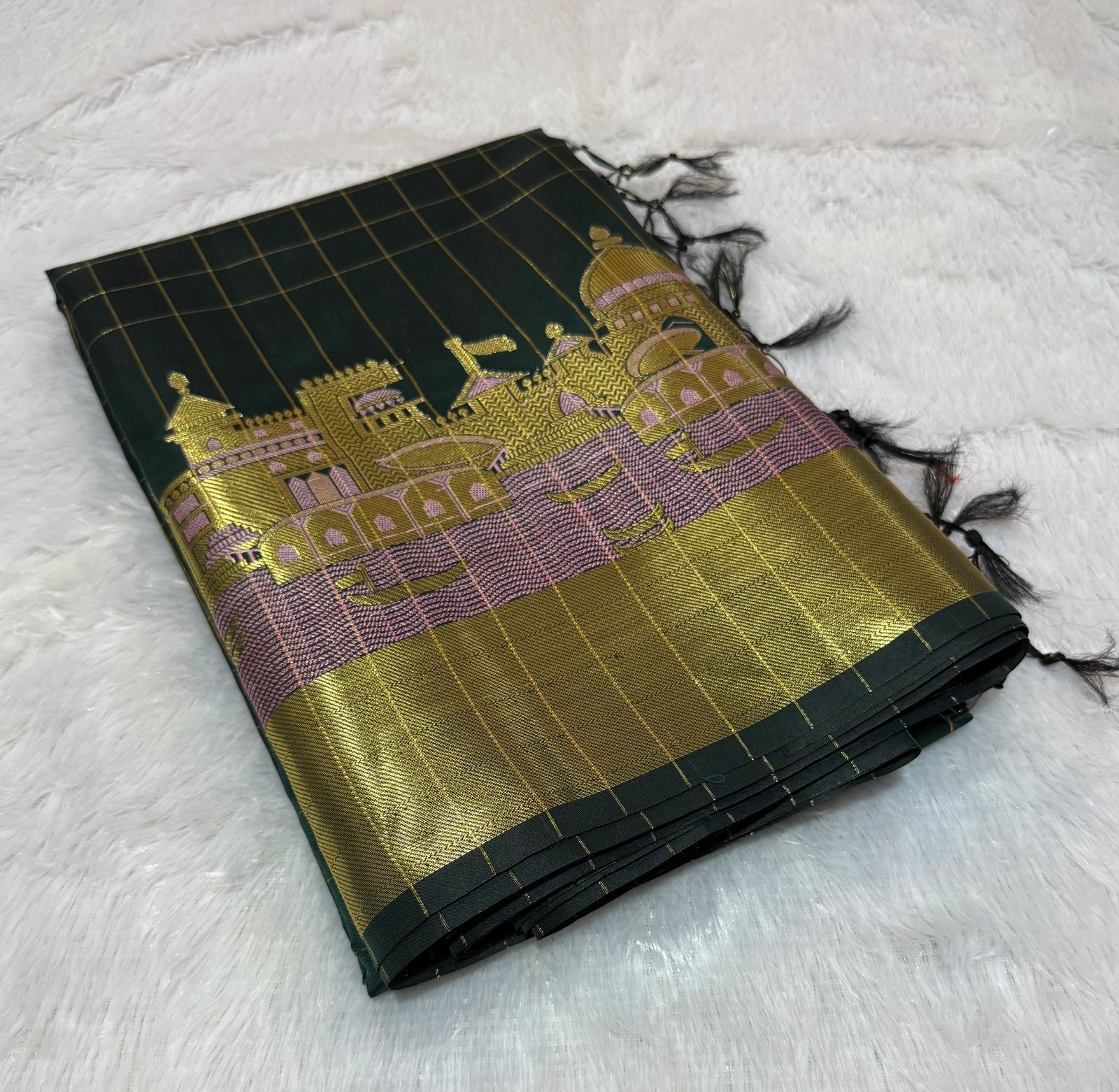 Premium Banarasi Semi Katan Silk Ganga Ghats Saree