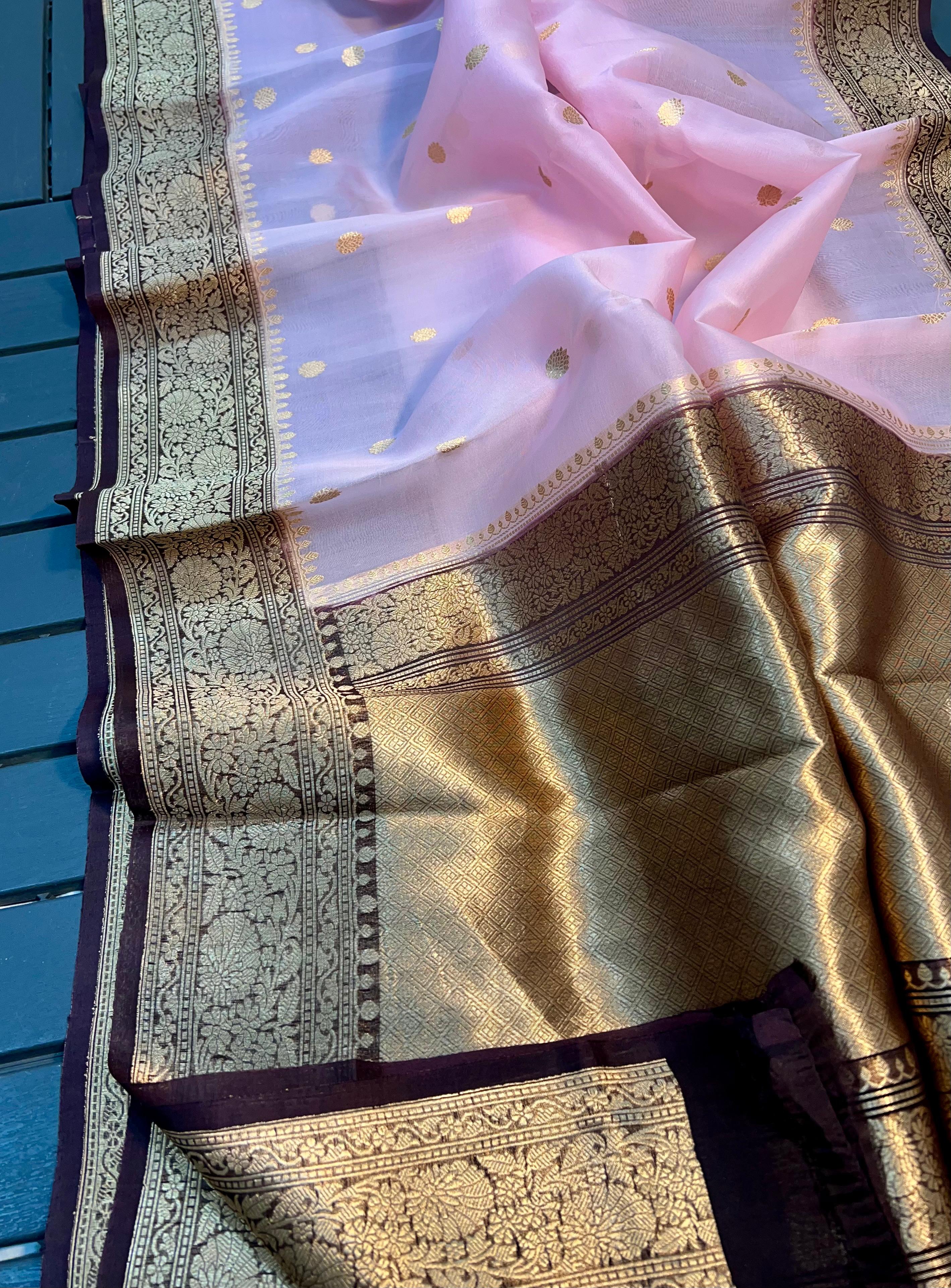 Beautiful Banaras Handloom Pure Kora Silk Kadhuwa Woven Saree