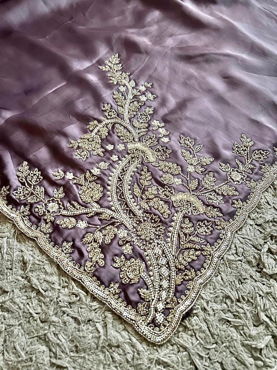 Premium Satin Silk Saree with Sequins & Stone Cut-Daana Handwork