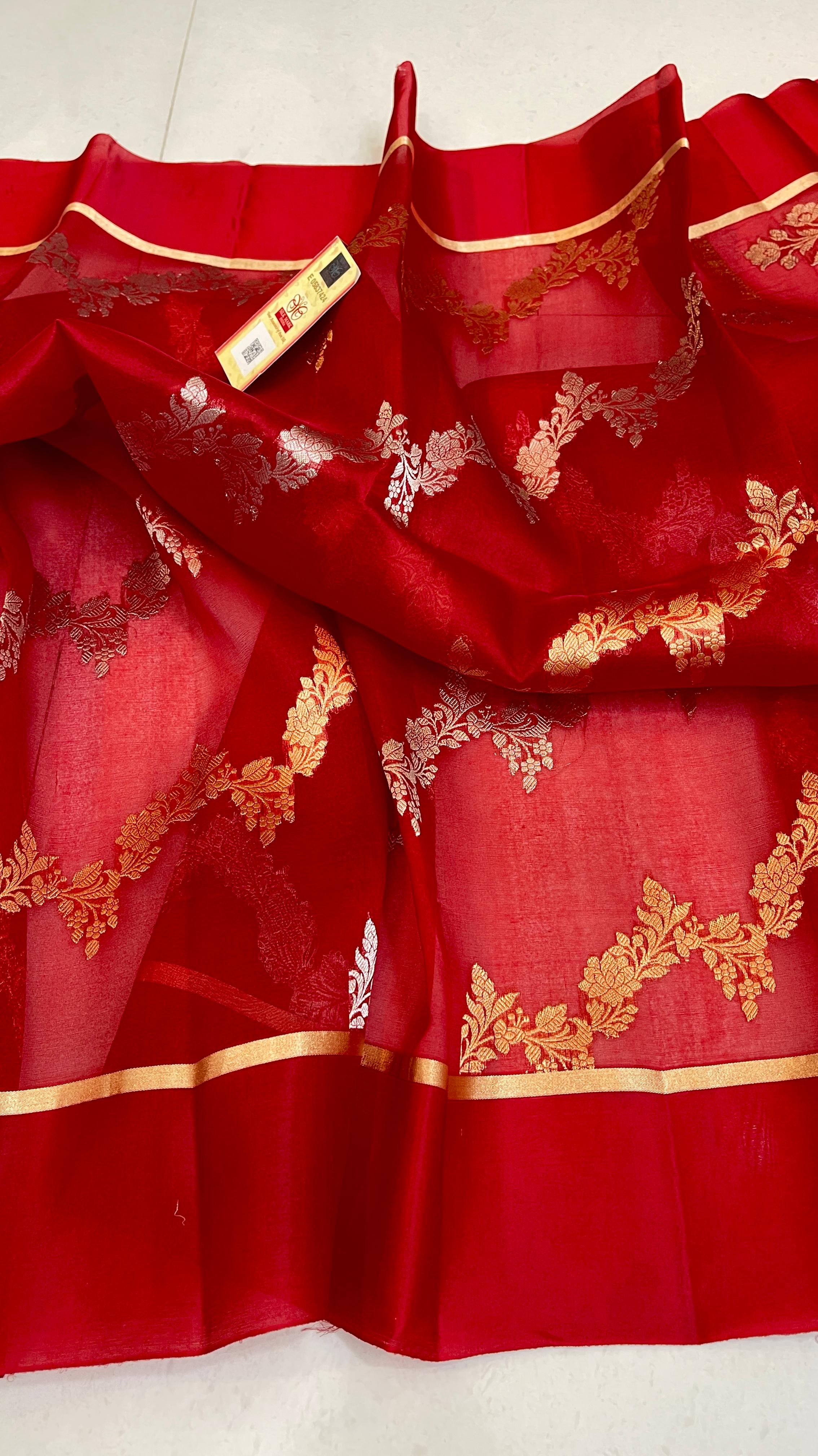 Banarasi Pure Handloom Kora Organza Silk Saree