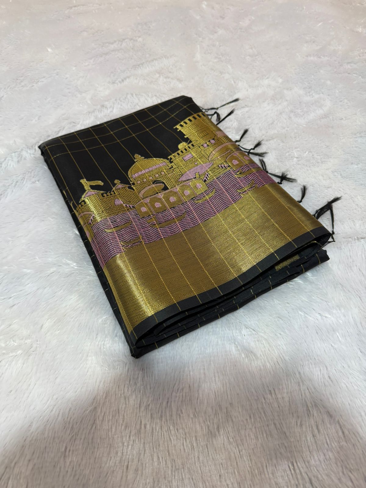 Premium Banarasi Semi Katan Silk Ganga Ghats Saree