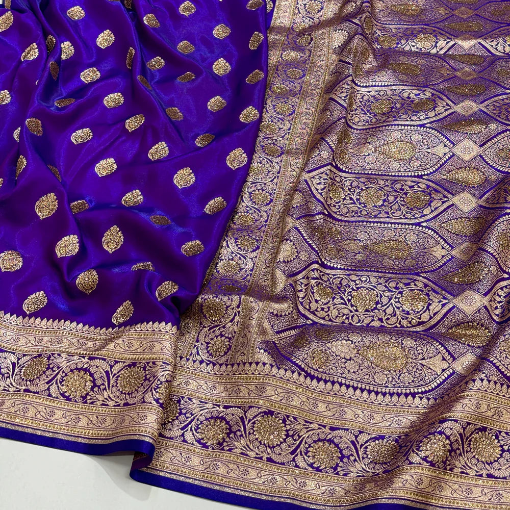 Purple Satin Katan Silk Saree Buta With Swarovski Work