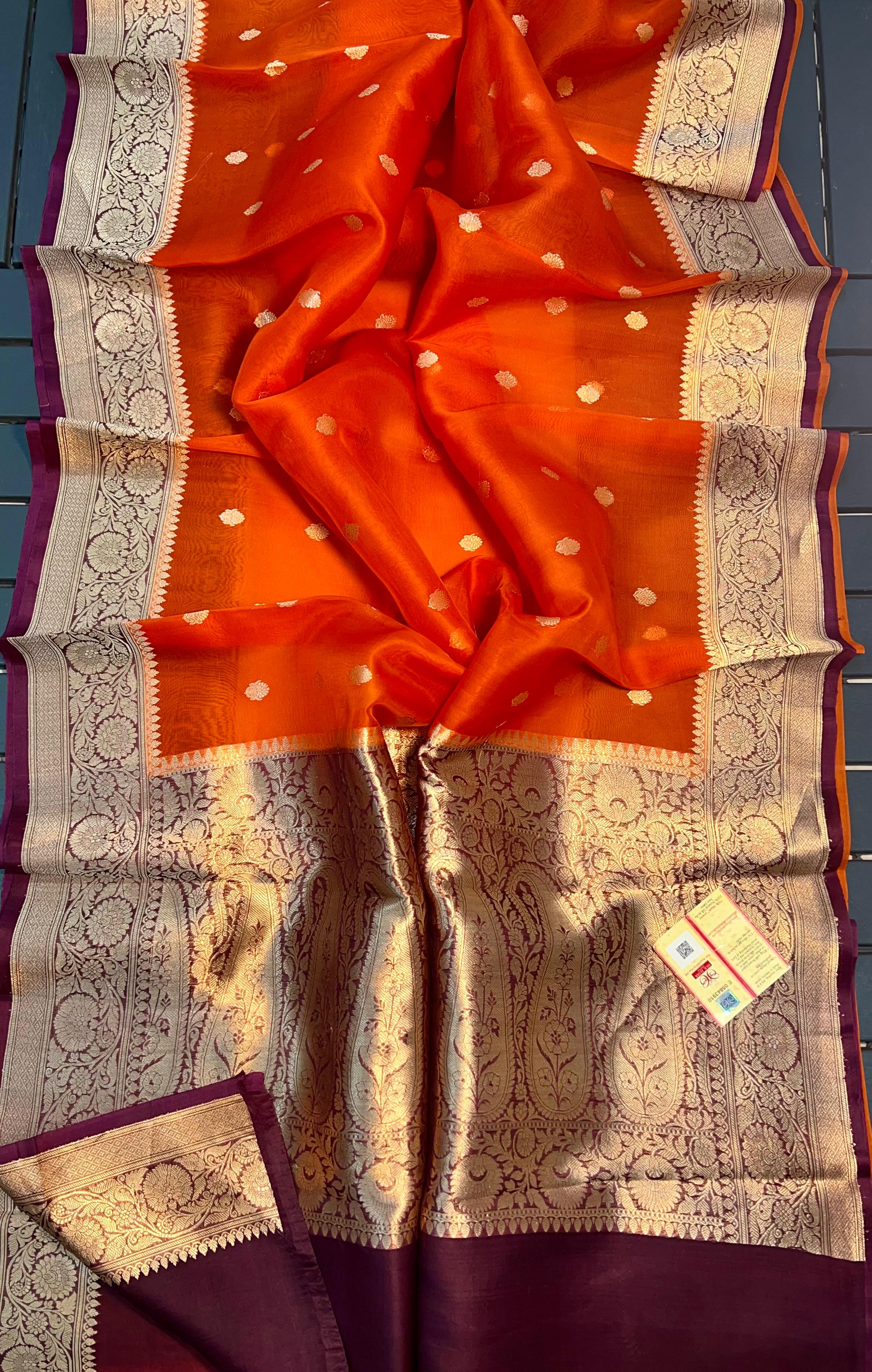 Beautiful Banaras Handloom Pure Kora Silk Kadhuwa Woven Saree