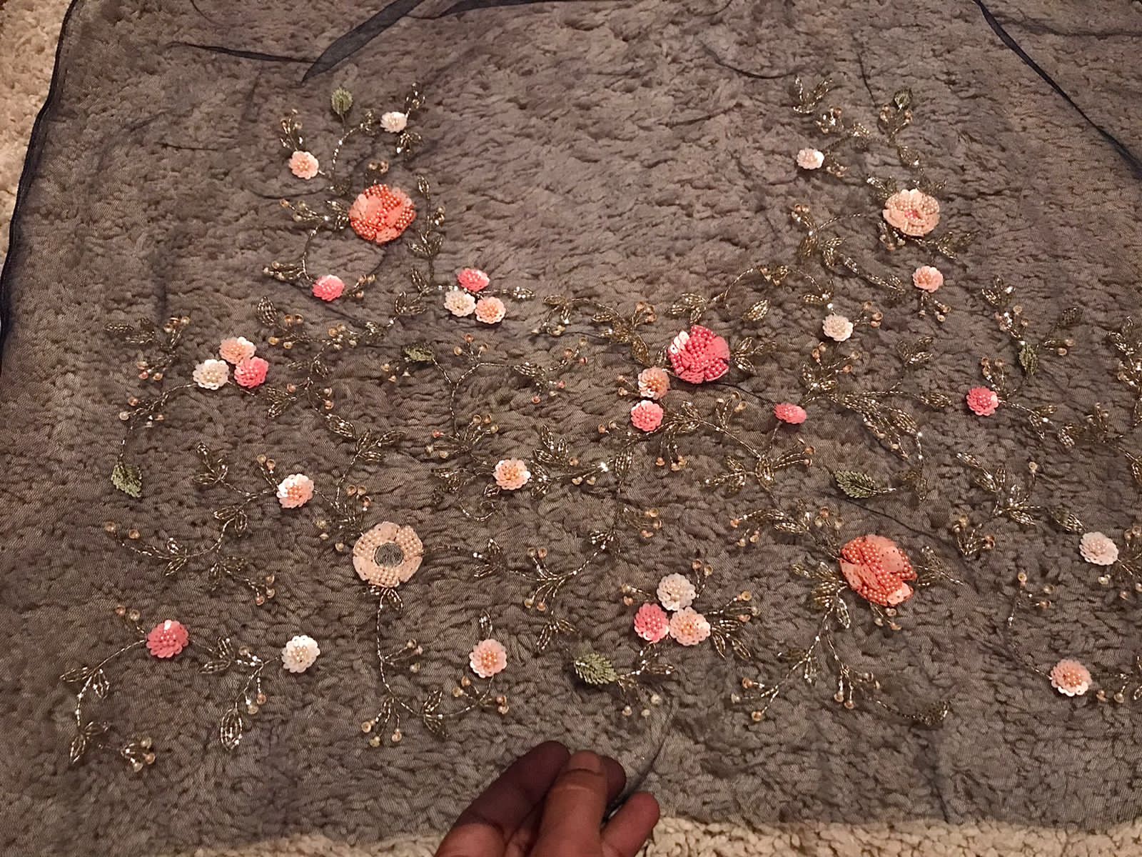 Navy Blue Premium Pure Organza Silk Saree with Resham & Pearl Sequins Handwork