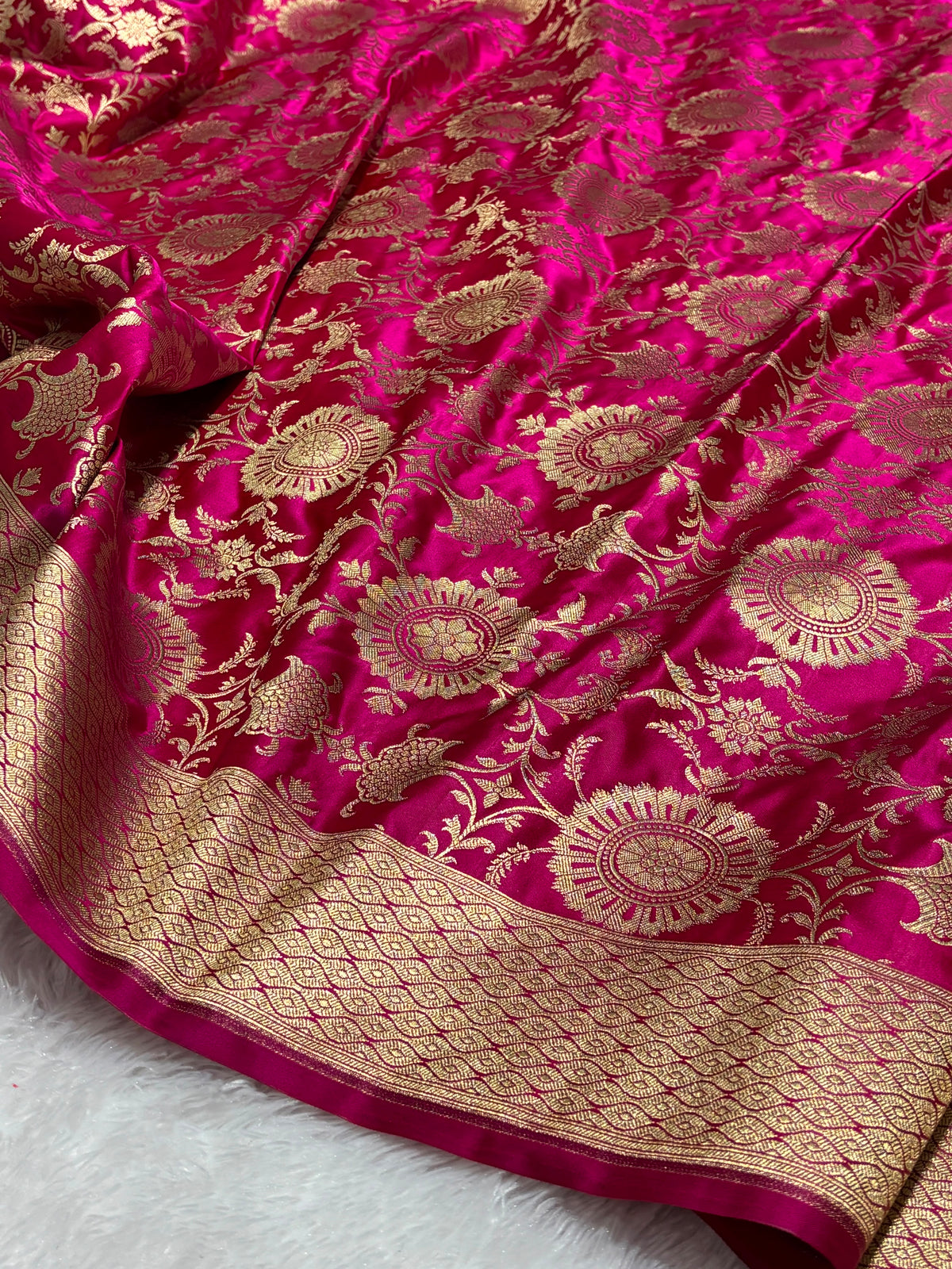 Banarasi Handloom Mashru Silk Saree with Golden Zari Jaal