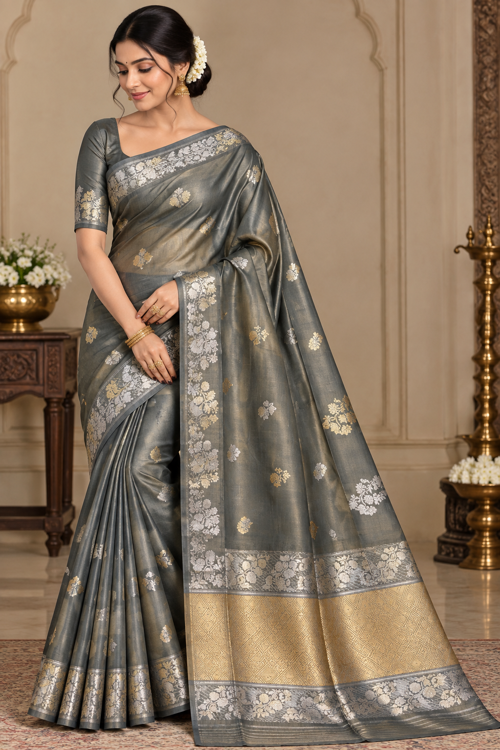 Banarasi Pure Kora Silk Handloom Kadhuwa Woven Sarees