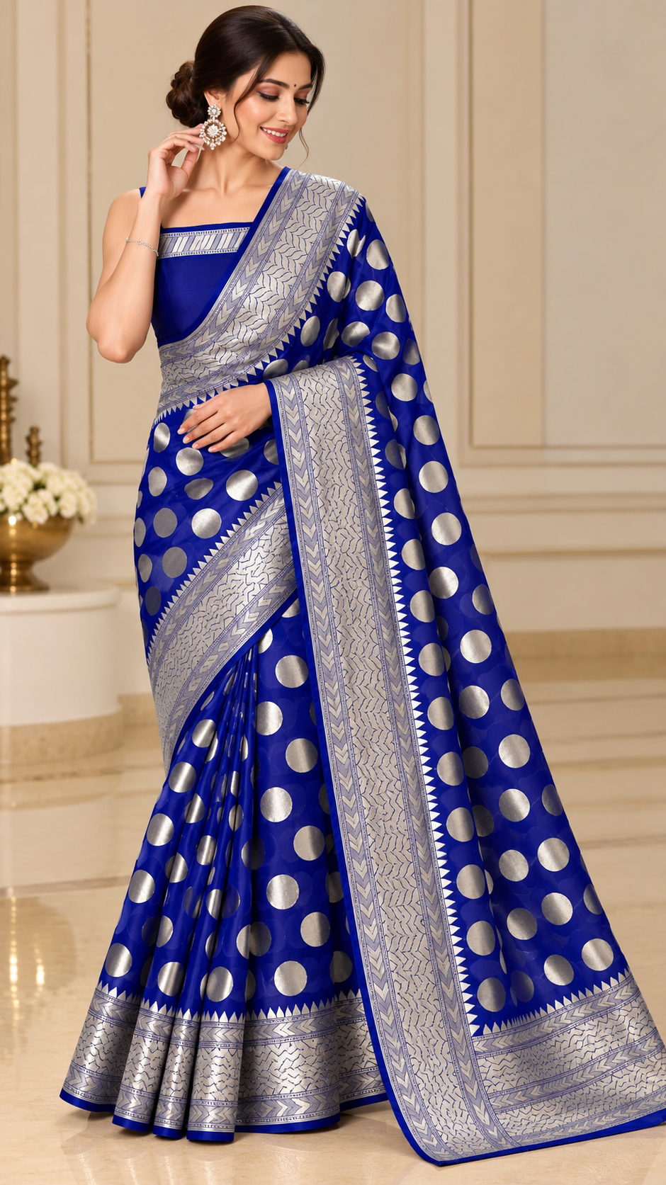 Premium Banarasi Semi Georgette Silk Saree – Elegant Water Zari Weaving