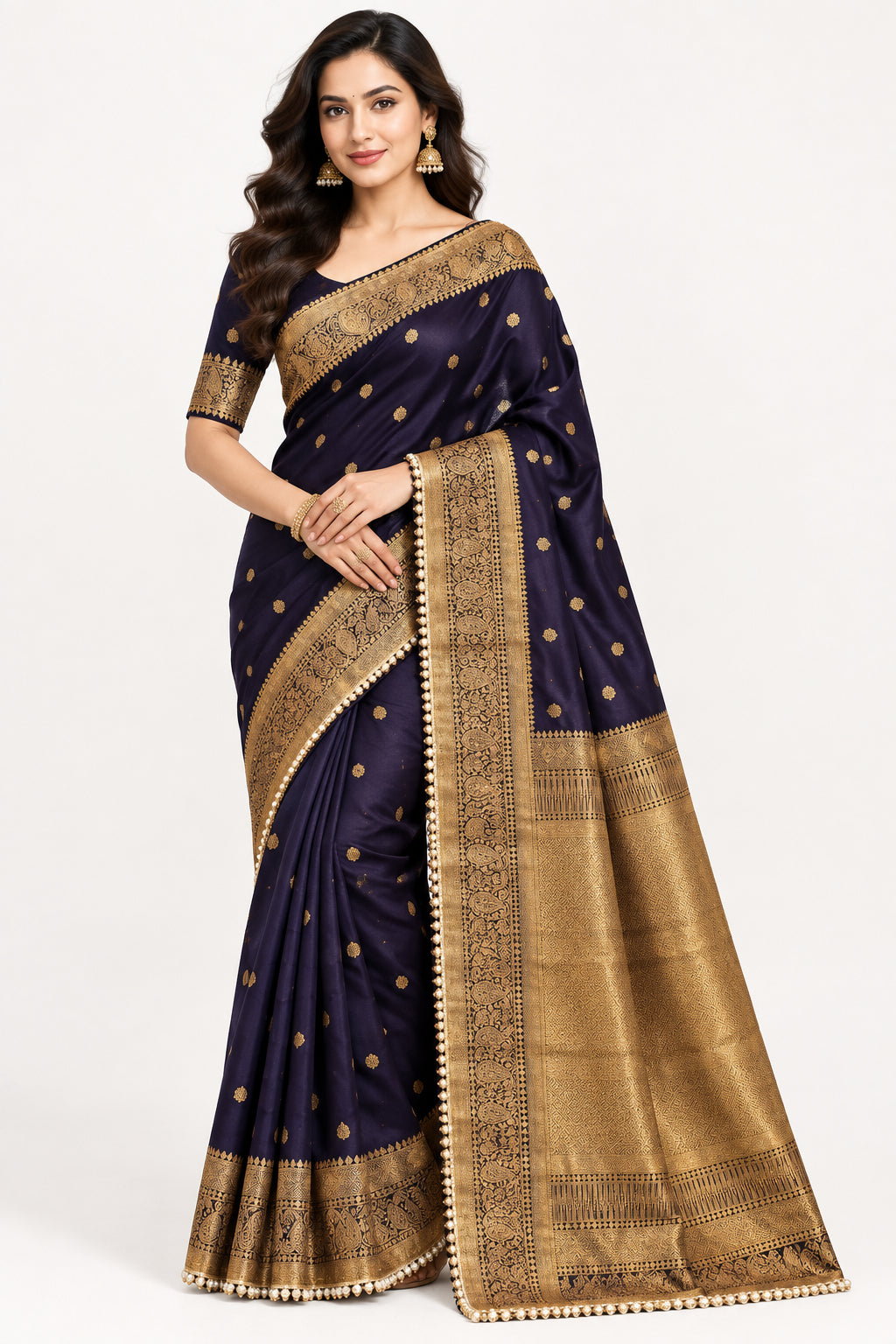 Elegant Banarasi Semi Katan Silk Saree with Pearl Lace