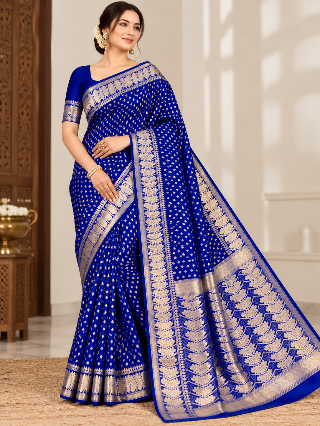Banarasi Chiniya Katan Silk Saree – Timeless Elegance with Exquisite Booti Weaving