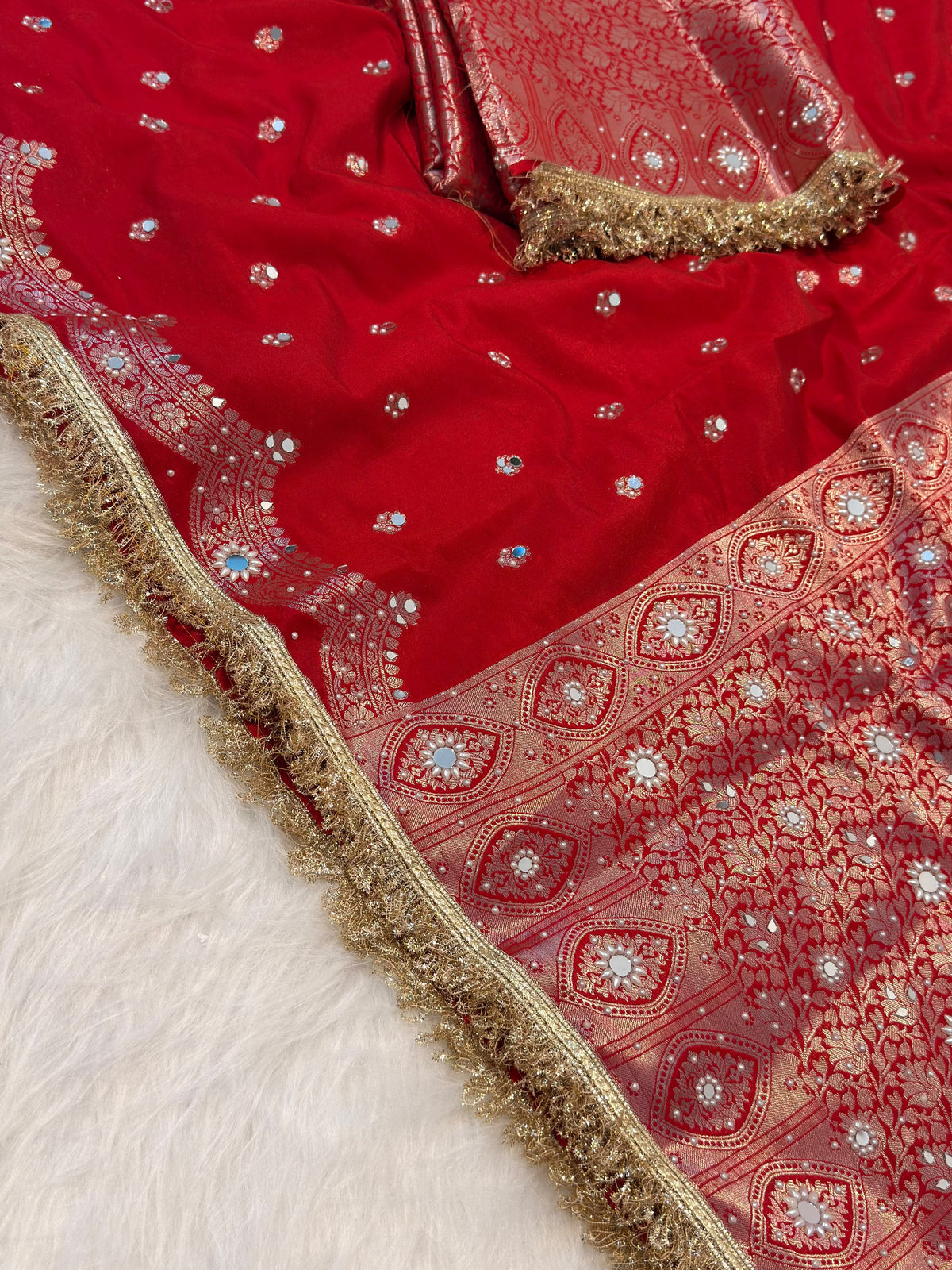 Elegant Soft Chiniya Katan Silk Saree with Mirror & Stone Work