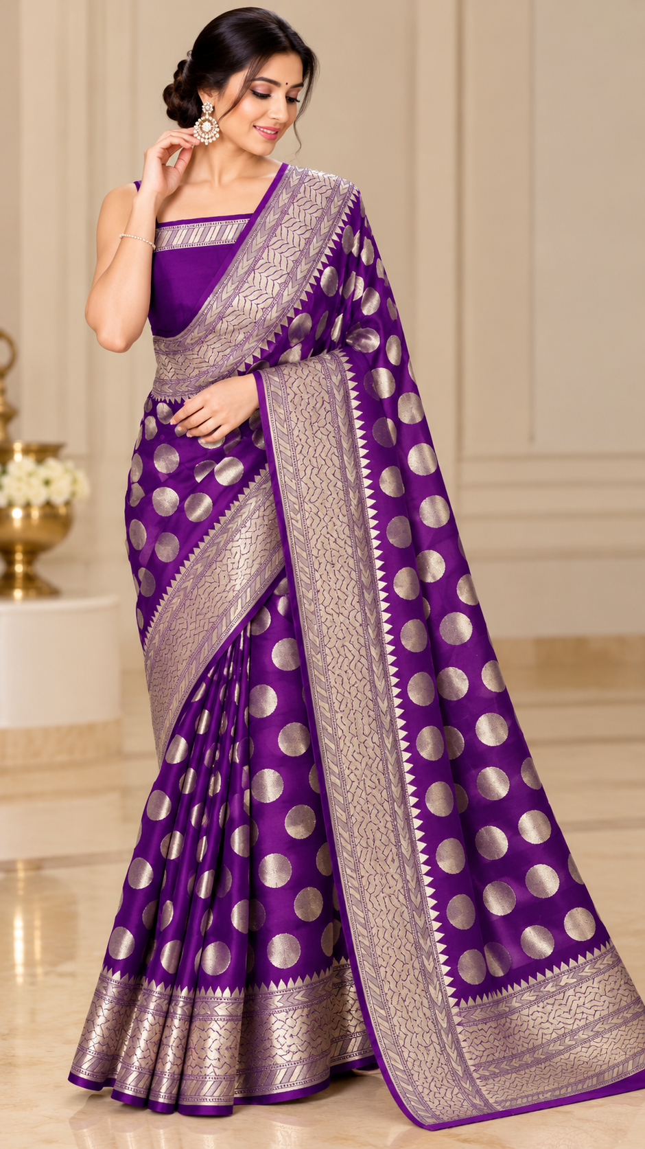 Premium Banarasi Semi Georgette Silk Saree – Elegant Water Zari Weaving