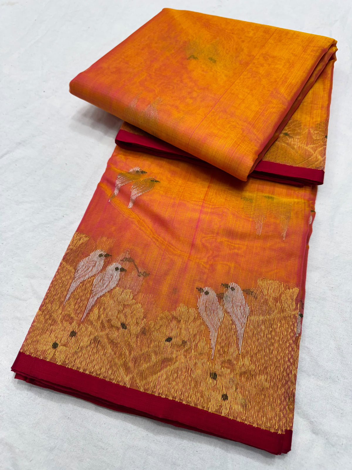 Chanderi Handloom Katan Silk Saree – Meenakari Butta & Zari Pallu