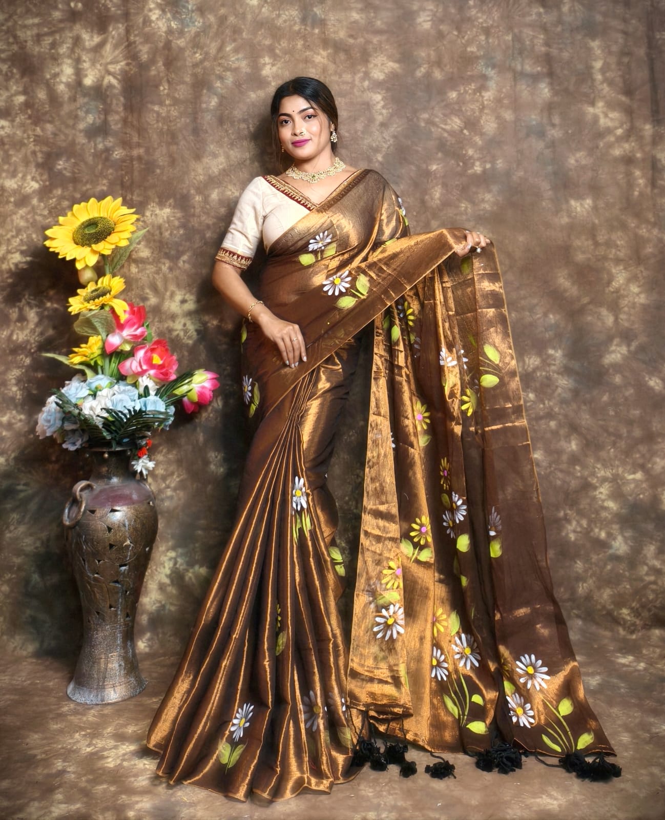 Exclusive Hand Painted Tissue Saree