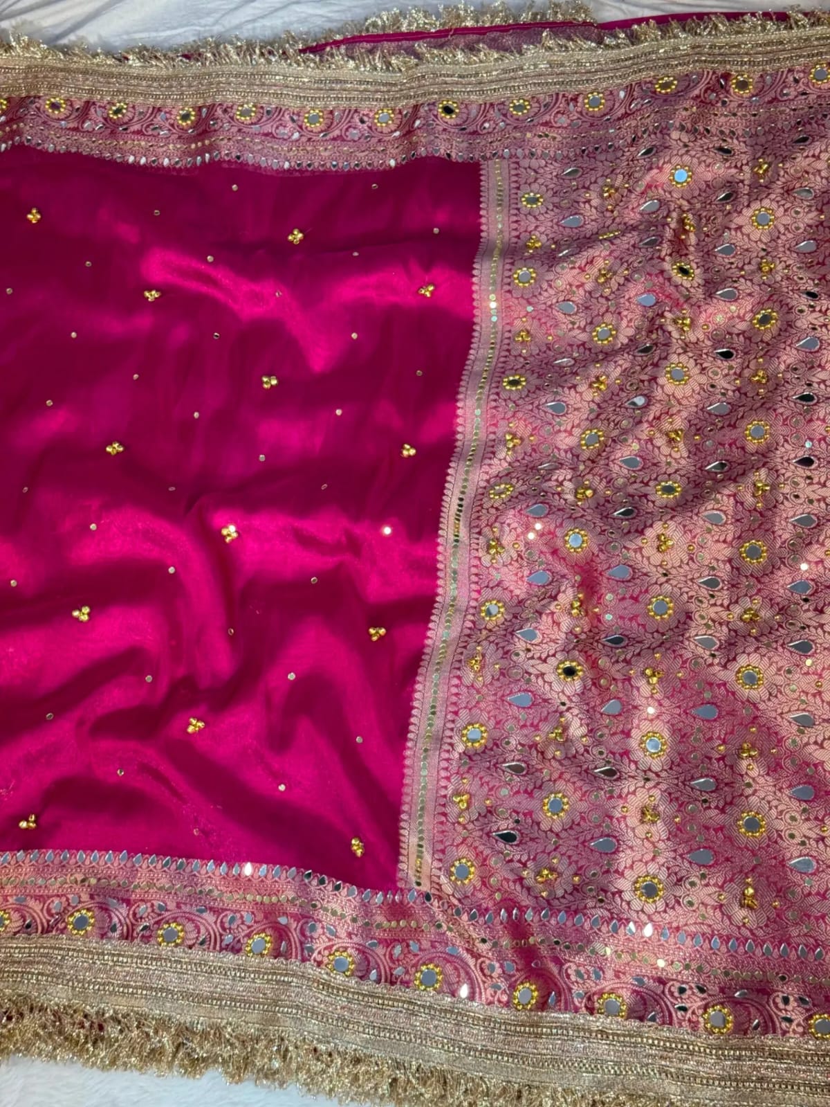 Pink Banarasi Tissue Silk Saree with Mirror, Stone & Ghungroo Work – Elegant Party Wear