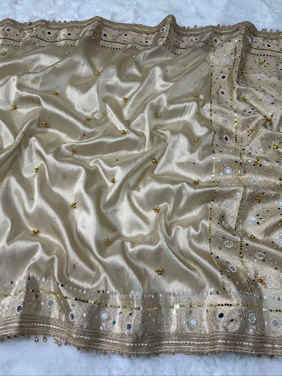 Premium Banarasi Tissue Silk Saree – Exquisite Mirror, Stone & Ghungroo Embellishments