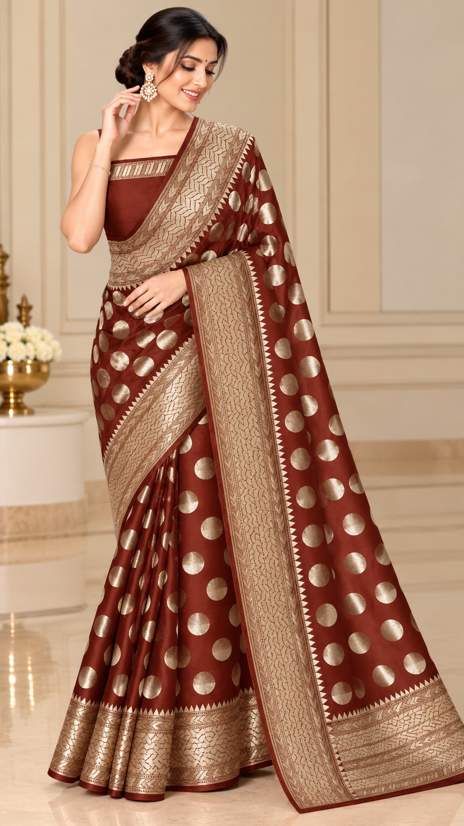 Premium Banarasi Semi Georgette Silk Saree – Elegant Water Zari Weaving