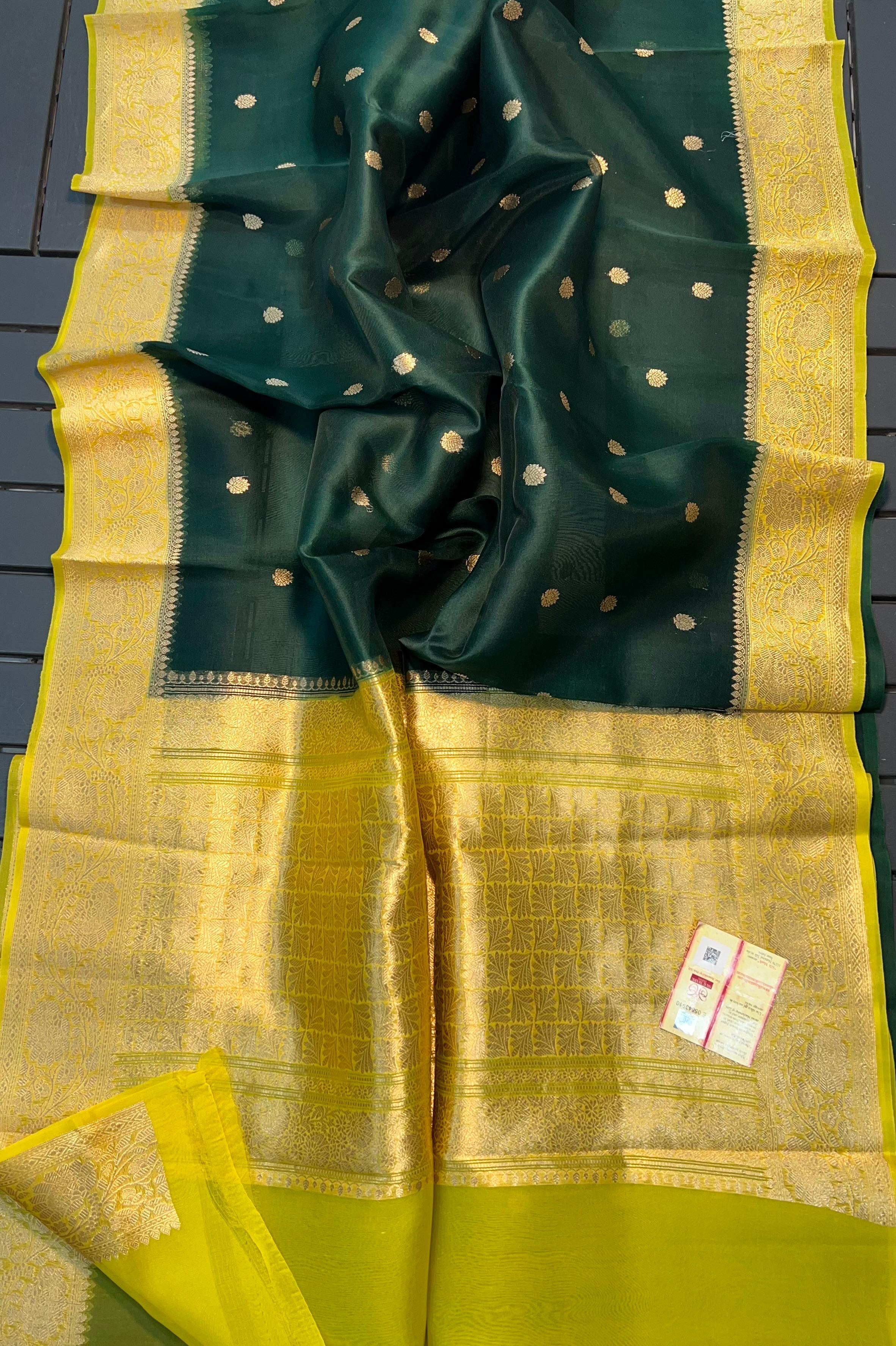 Beautiful Banaras Handloom Pure Kora Silk Kadhuwa Woven Sarees