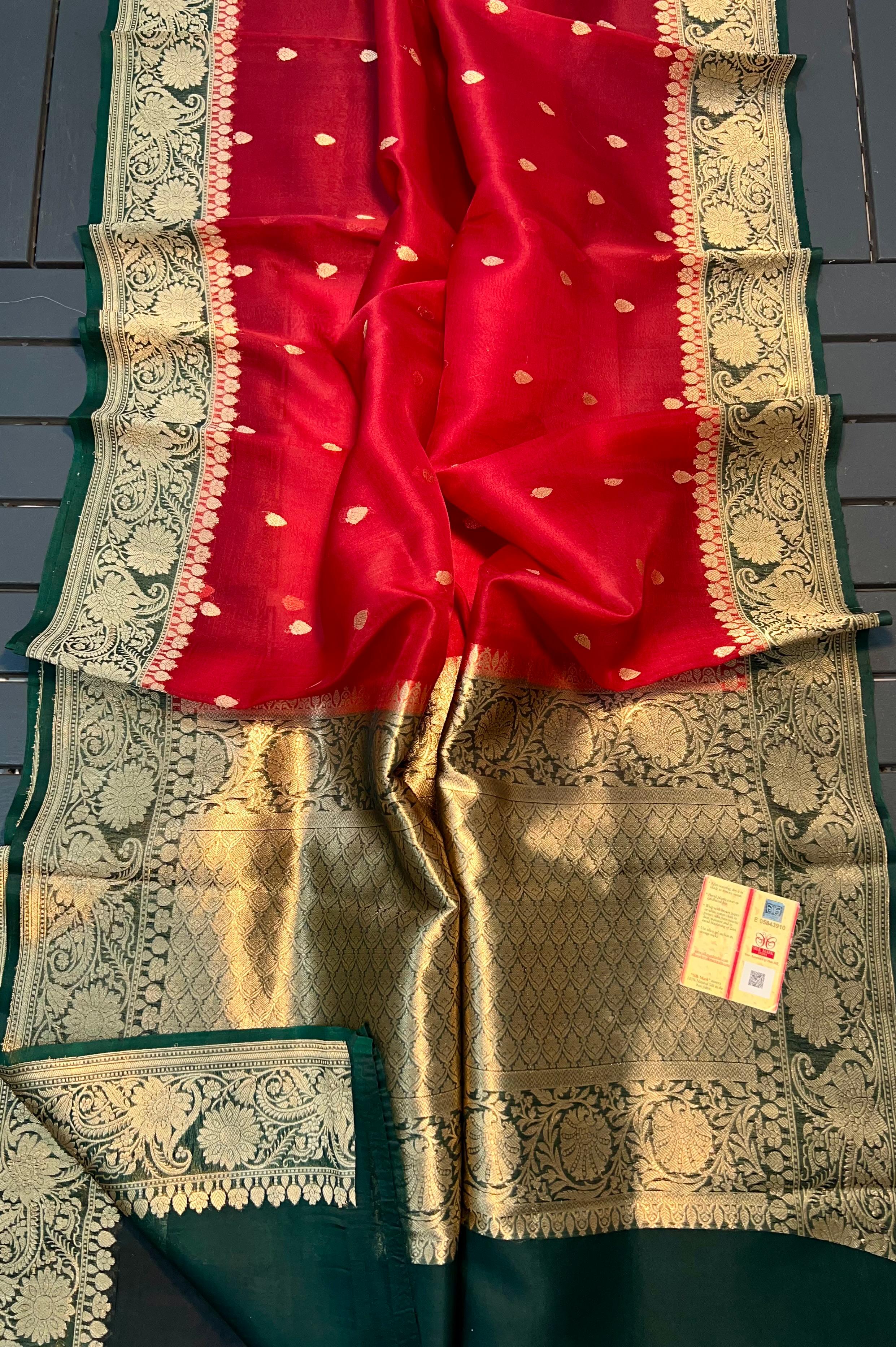 Beautiful Banaras Handloom Pure Kora Silk Kadhuwa Woven Sarees