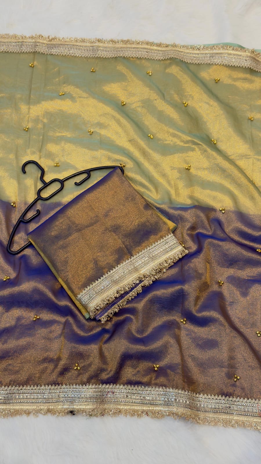 Banarasi Soft Tissue Silk Half & Half Shade Saree with Ghungroo Work