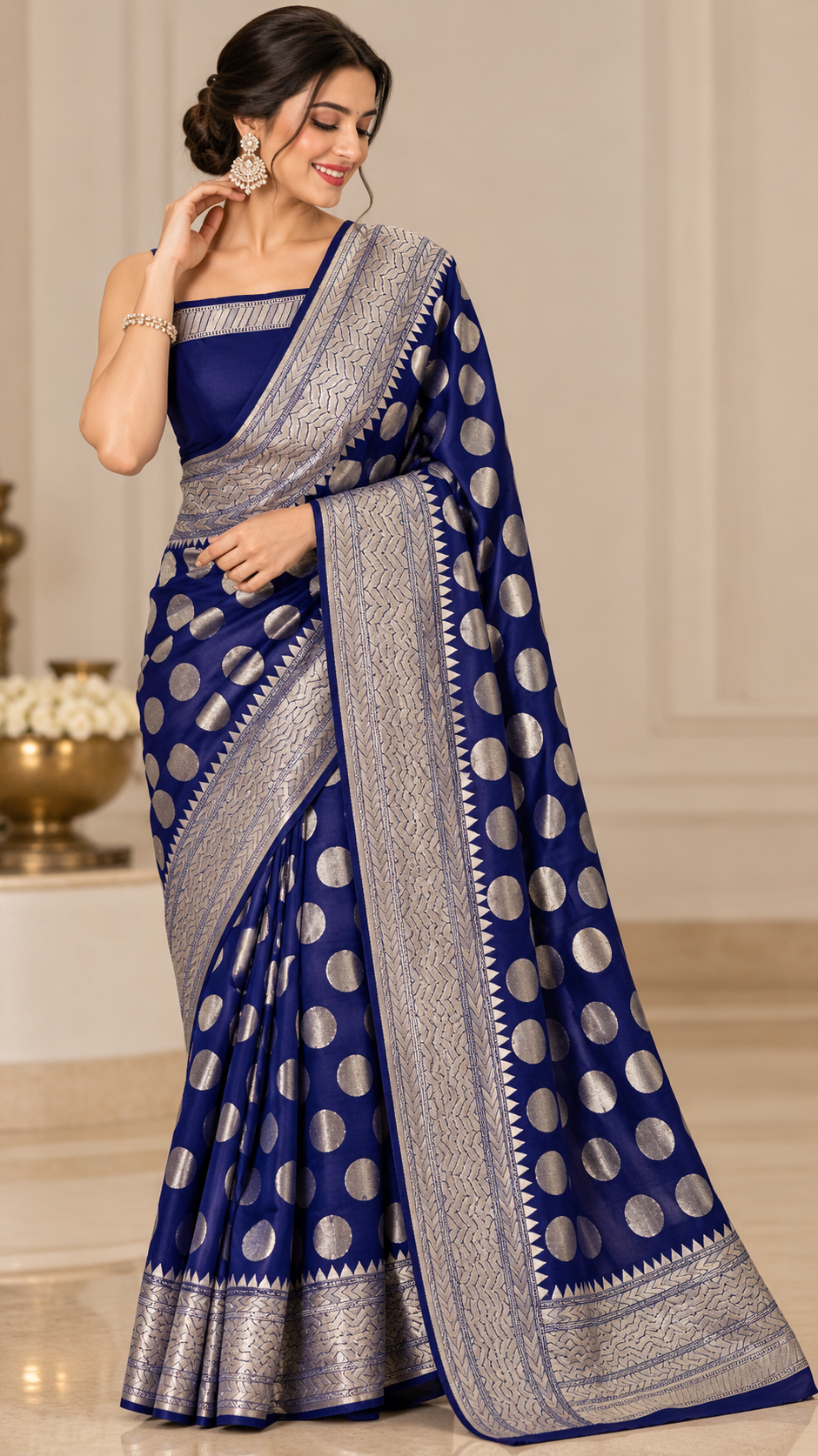Premium Banarasi Semi Georgette Silk Saree – Elegant Water Zari Weaving