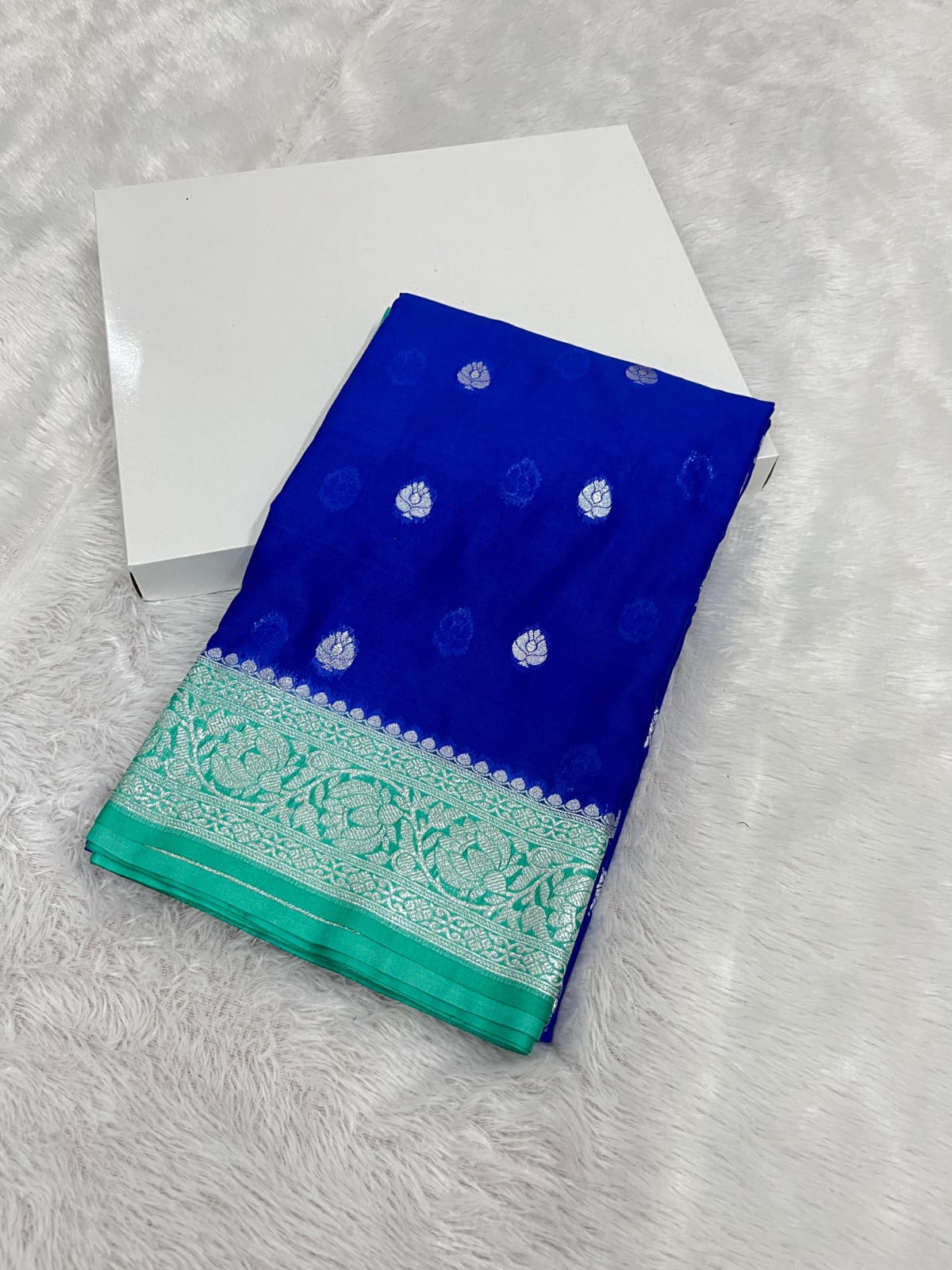 Banarasi Semi Georgette Silk Saree – Premium Silver Zari Woven Elegance
