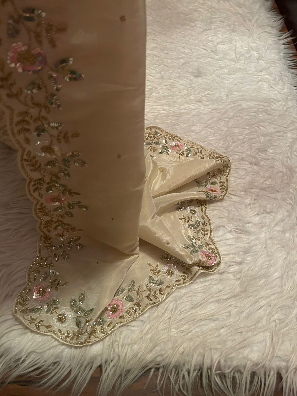 Rich Gold Premium Pure Shimmer Organza Tissue Silk Saree with Pearl Sequins Handwork