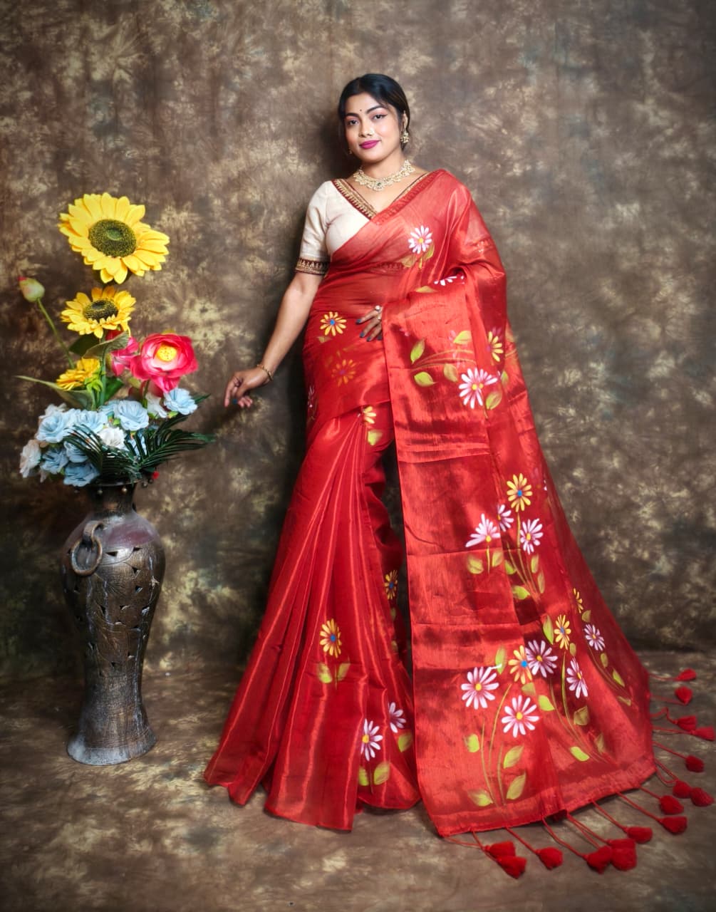 Exclusive Hand Painted Tissue Saree