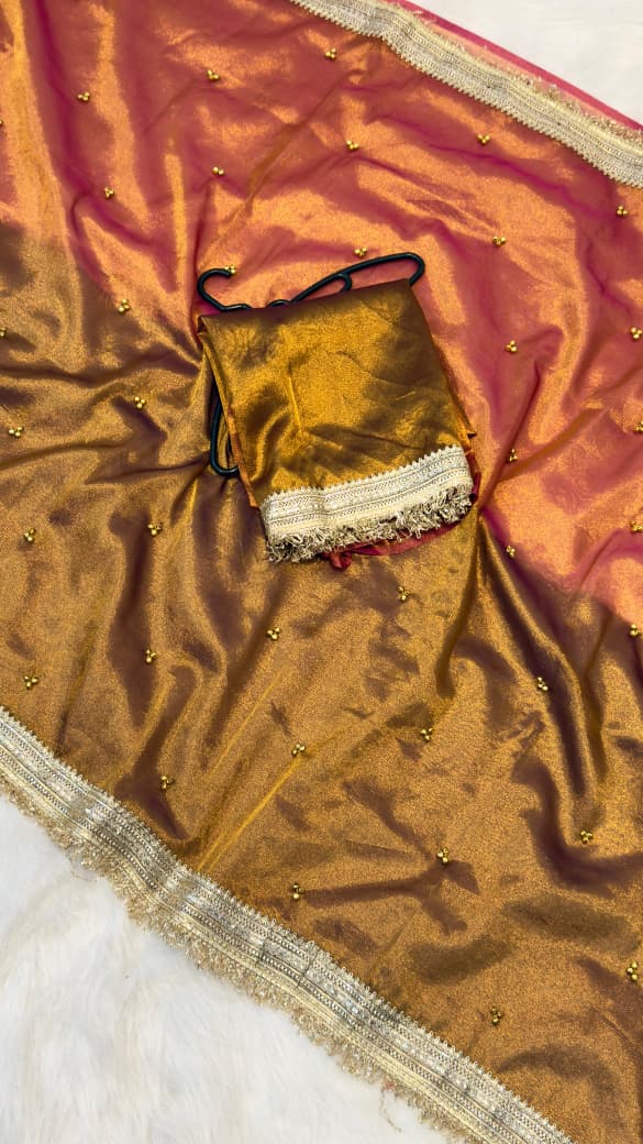 Banarasi Soft Tissue Silk Half & Half Shade Saree with Ghungroo Work