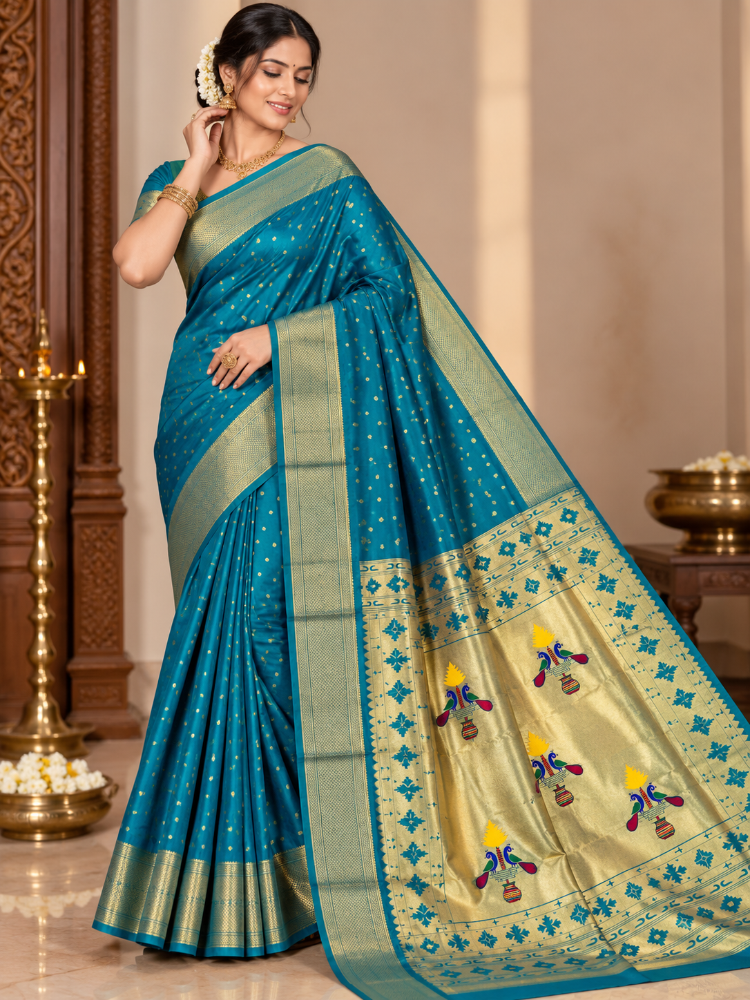 Royal Yeola Kalanjali Double Pallu Paithani Silk Saree