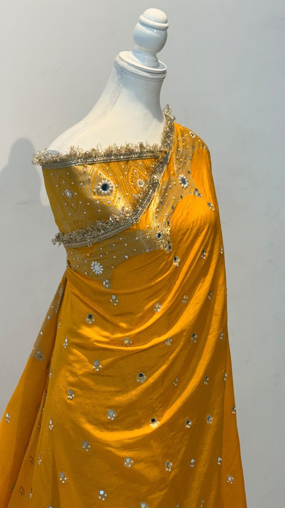 Elegant Soft Chiniya Katan Silk Saree with Mirror & Stone Work