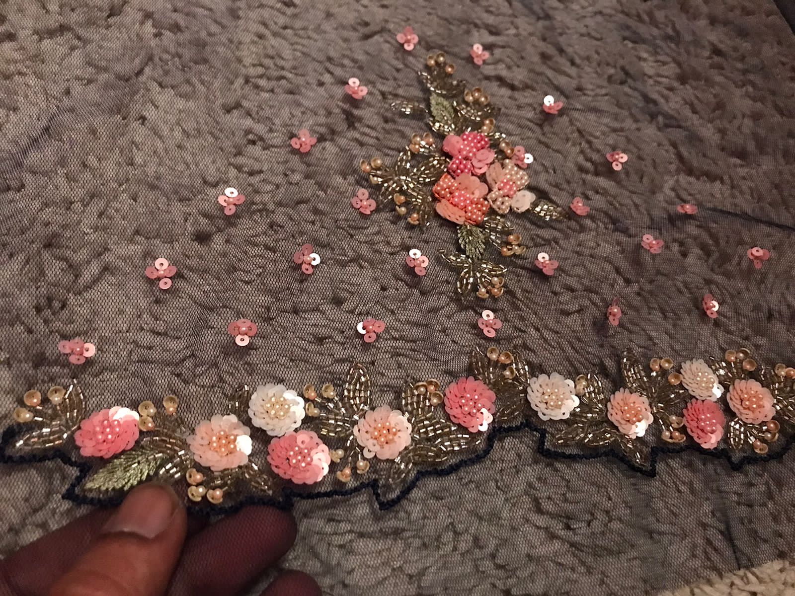 Navy Blue Premium Pure Organza Silk Saree with Resham & Pearl Sequins Handwork