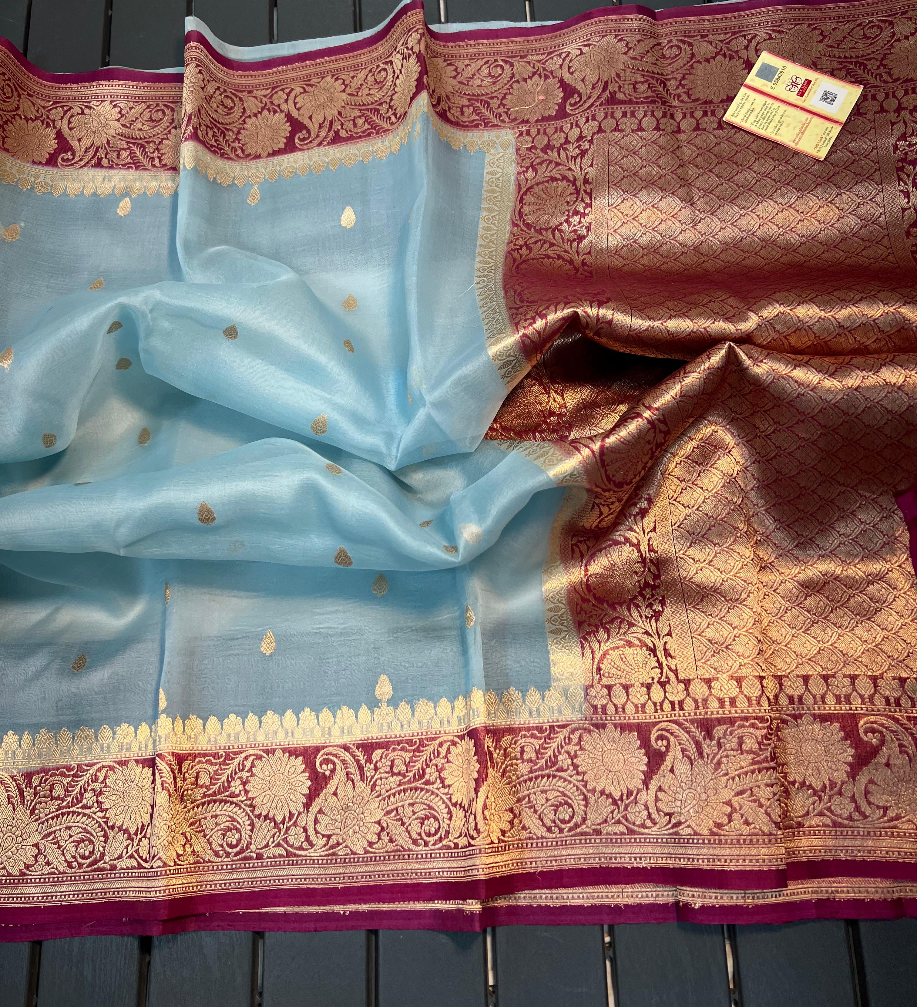 Beautiful Banaras Handloom Pure Kora Silk Kadhuwa Woven Sarees