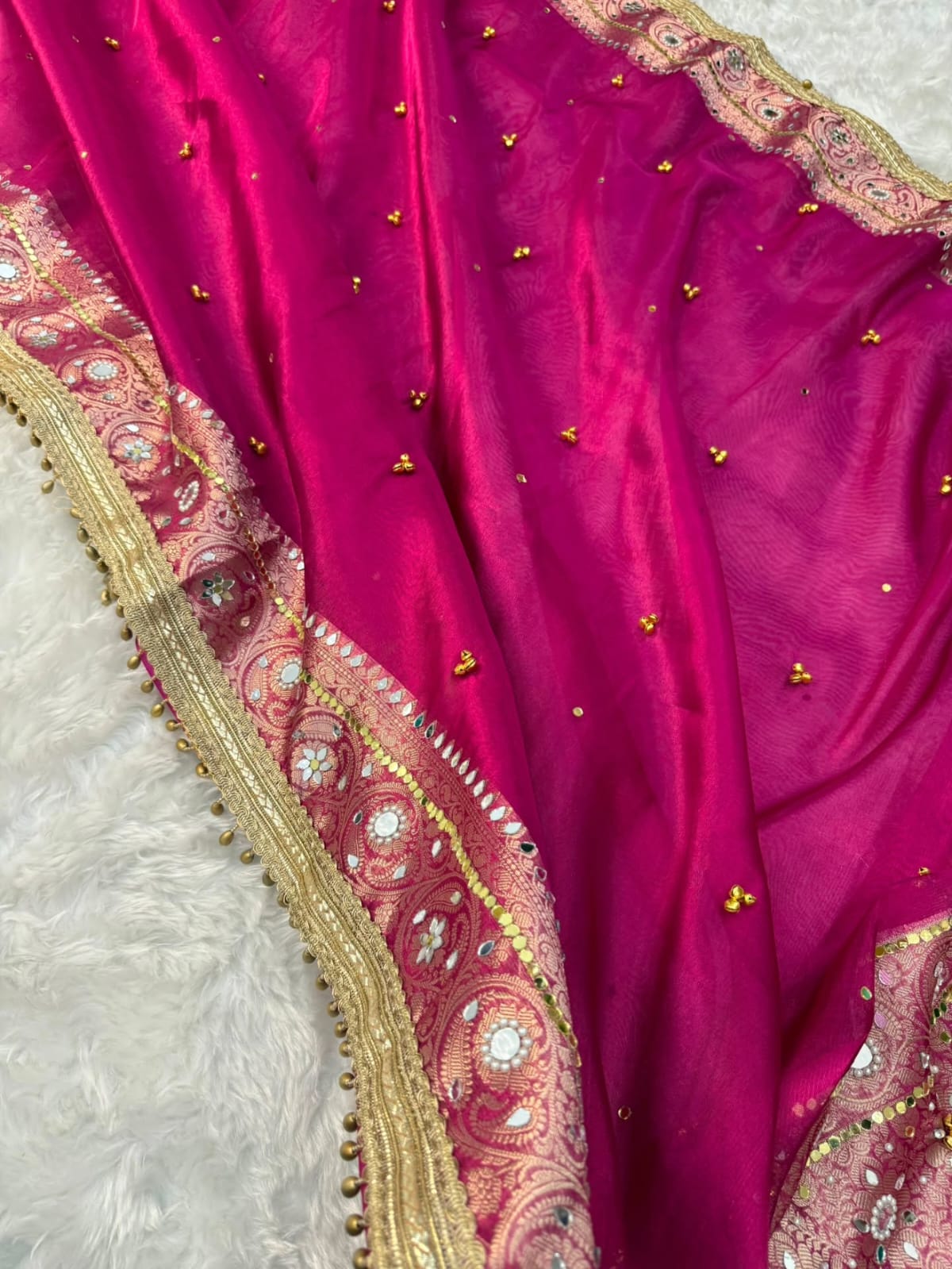Premium Banarasi Tissue Silk Saree – Exquisite Mirror, Stone & Ghungroo Embellishments