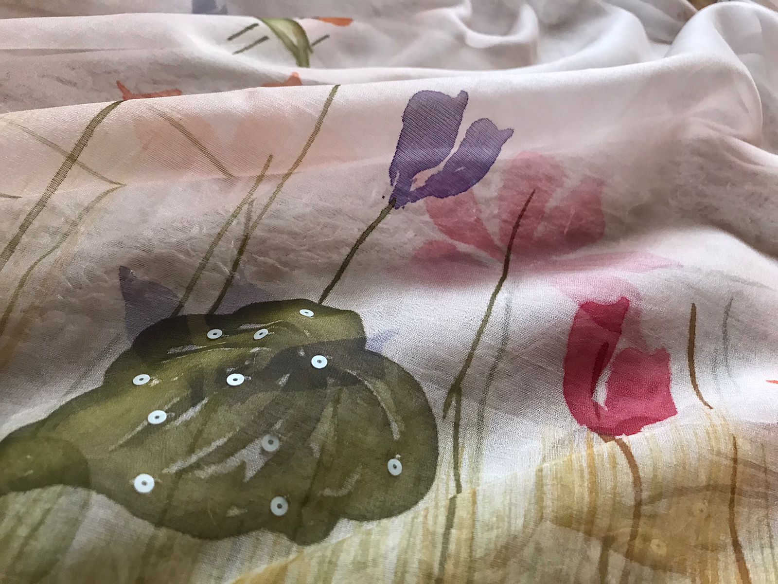 Soft Organza Silk Handpainted & Handwork Saree