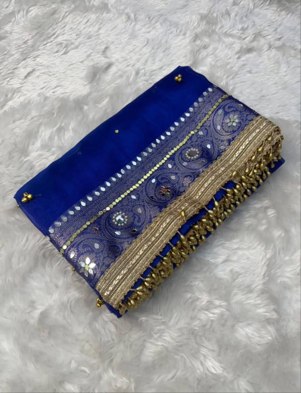 Premium Banarasi Tissue Silk Saree – Exquisite Mirror, Stone & Ghungroo Embellishments