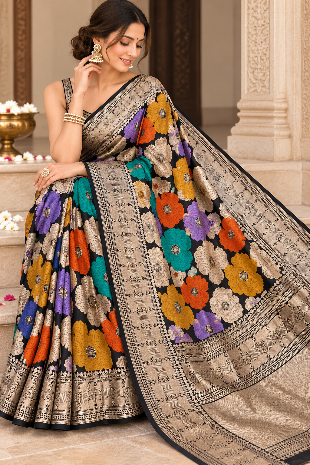Rangkat Royale – Exquisite Banarasi Handloom Mashru Silk Saree with Artisanal Weaving