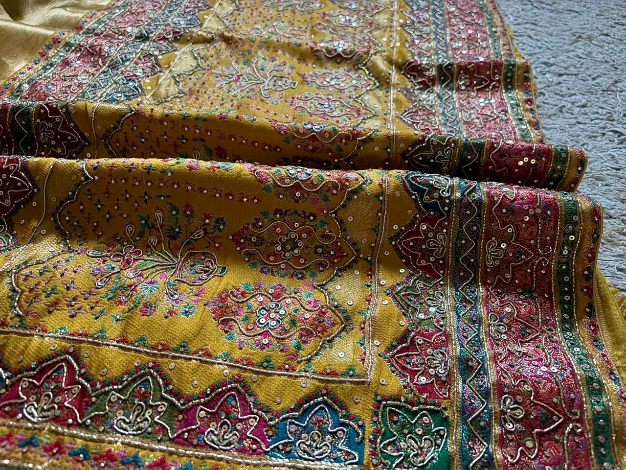 Heritage Kashmiri Pure Kani Silk Saree with Zari Weaving & Zardozi Handwork