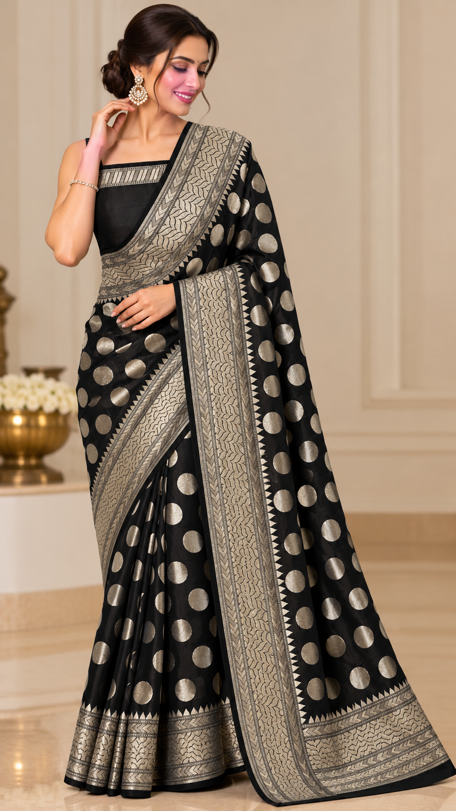 Premium Banarasi Semi Georgette Silk Saree – Elegant Water Zari Weaving