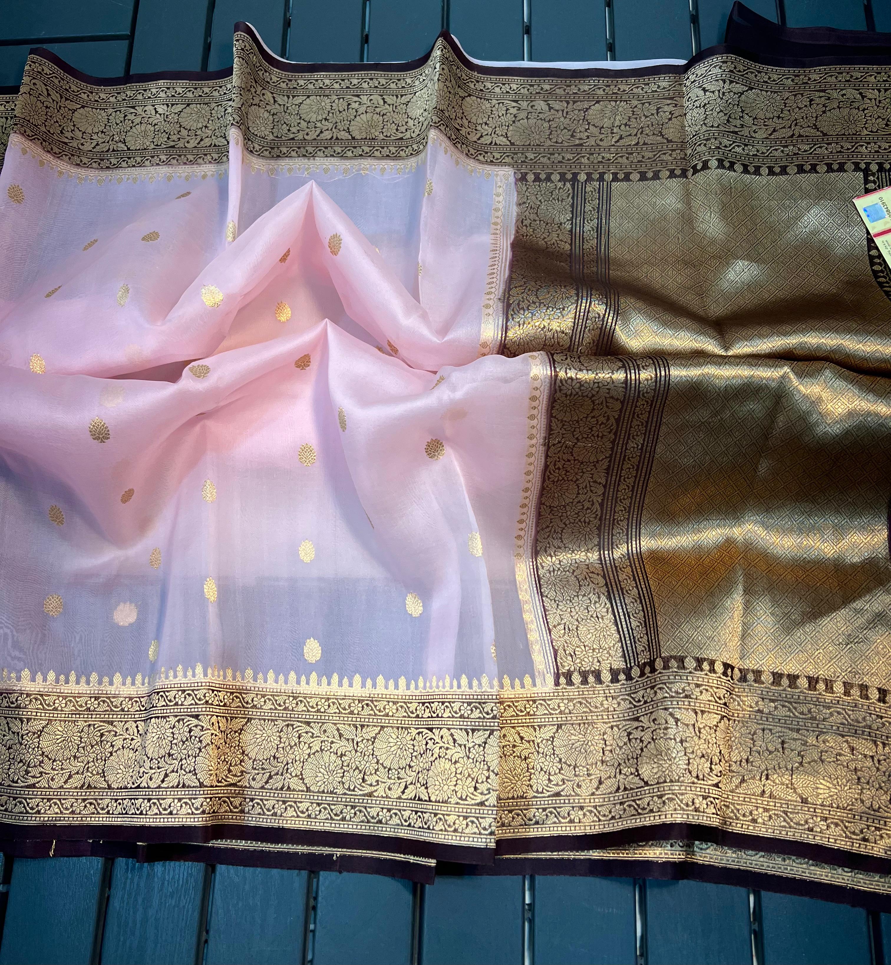 Beautiful Banaras Handloom Pure Kora Silk Kadhuwa Woven Saree
