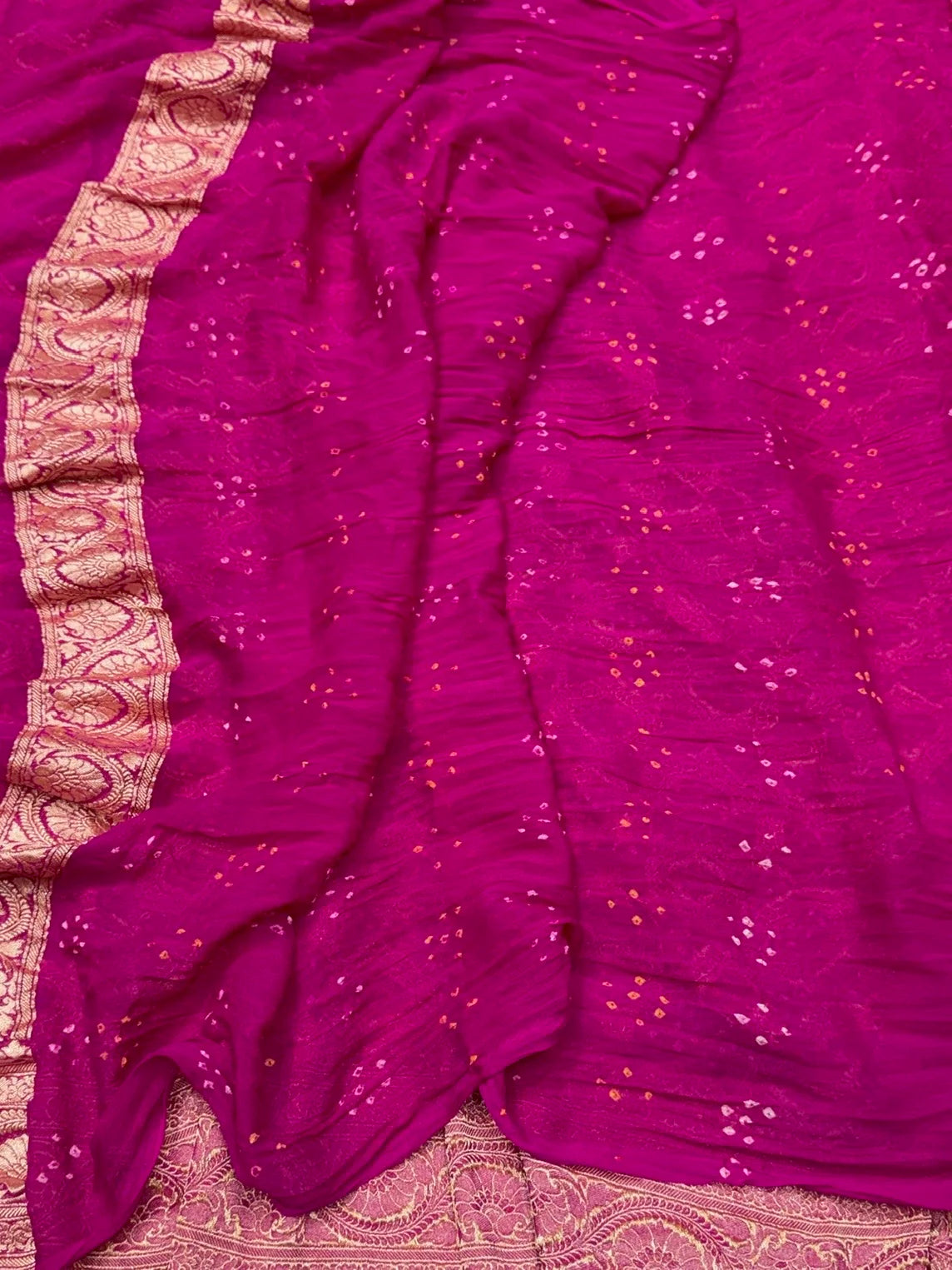 Rani Pink Banarasi Pure Bandhej Georgette Saree