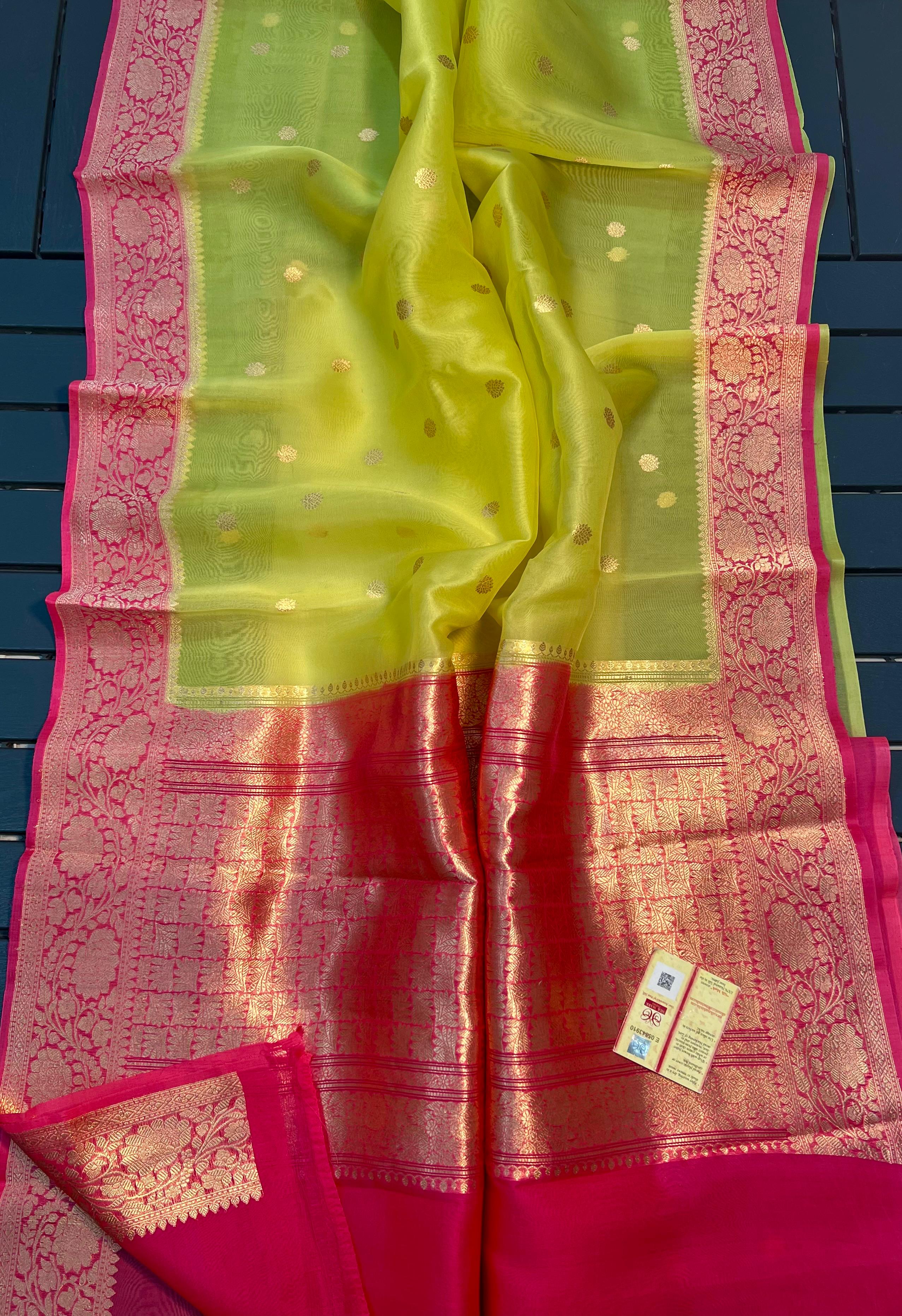 Beautiful Banaras Handloom Pure Kora Silk Kadhuwa Woven Sarees