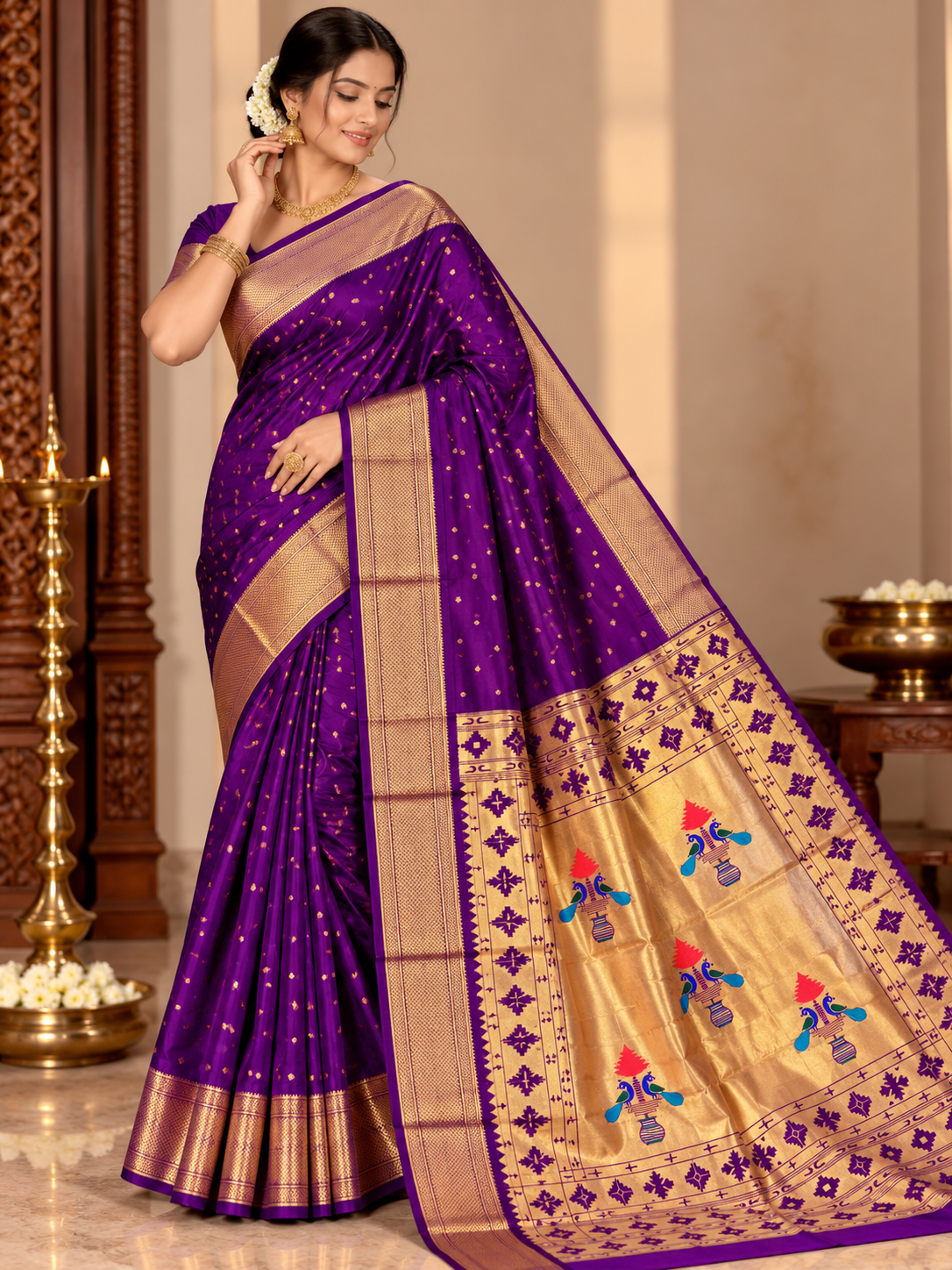 Royal Yeola Kalanjali Double Pallu Paithani Silk Saree