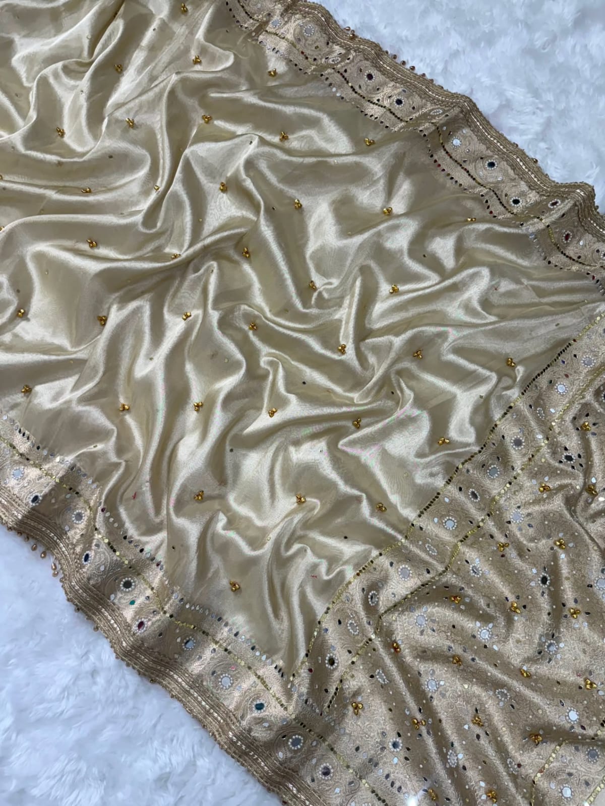 Premium Banarasi Tissue Silk Saree – Exquisite Mirror, Stone & Ghungroo Embellishments