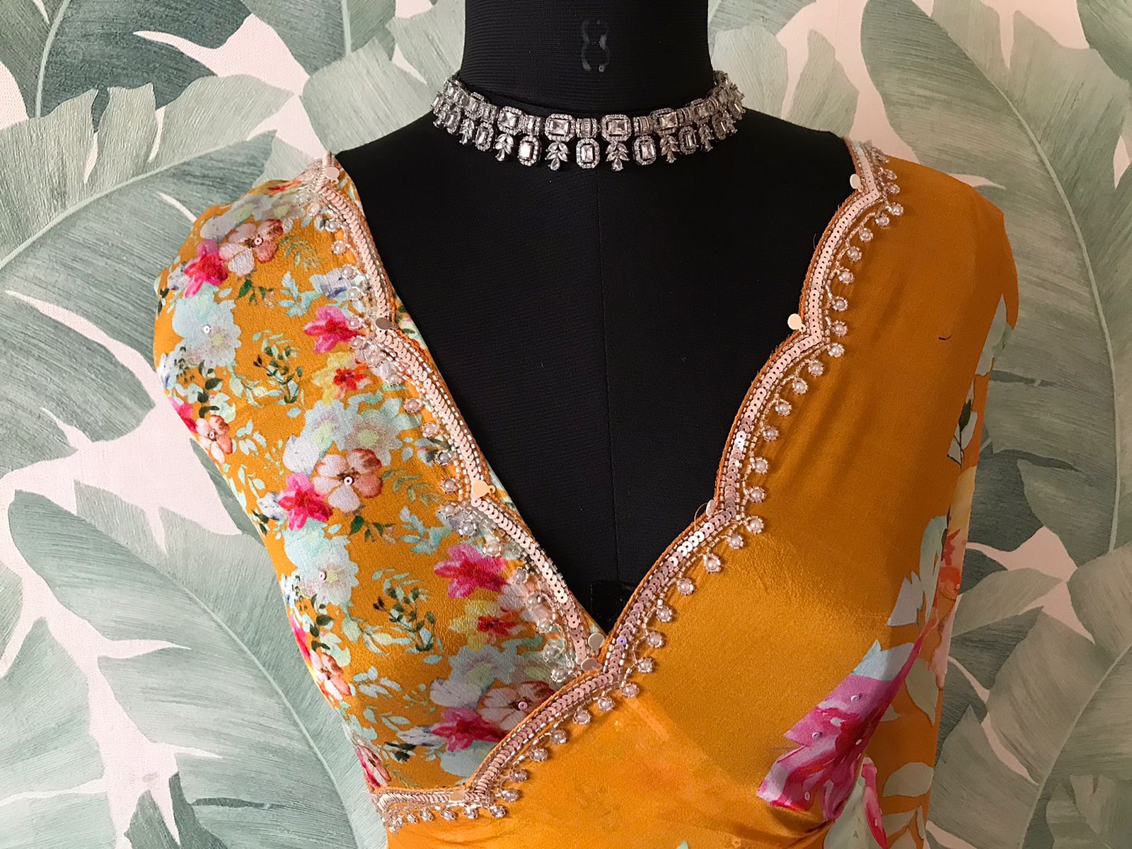 Premium Pure Chinnon Silk Floral Handwork Saree