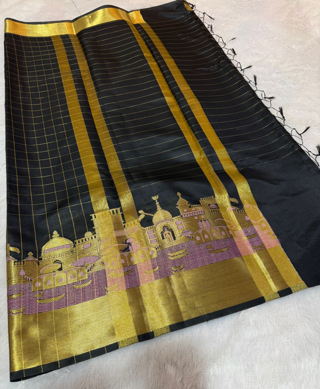 Premium Banarasi Semi Katan Silk Ganga Ghats Saree