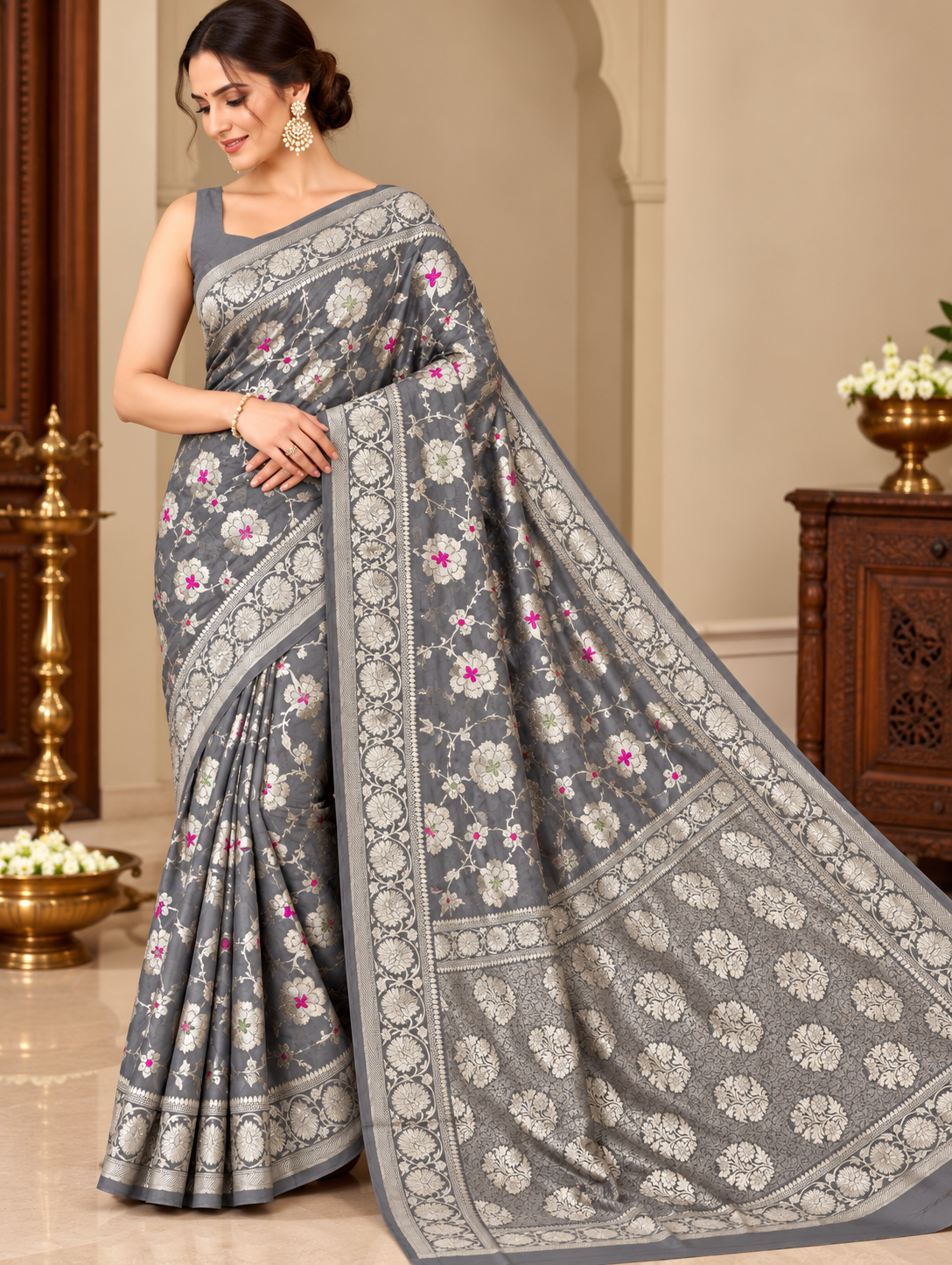 Banarasi Meendar Woven Semi Georgette Silk Saree – Timeless Elegance