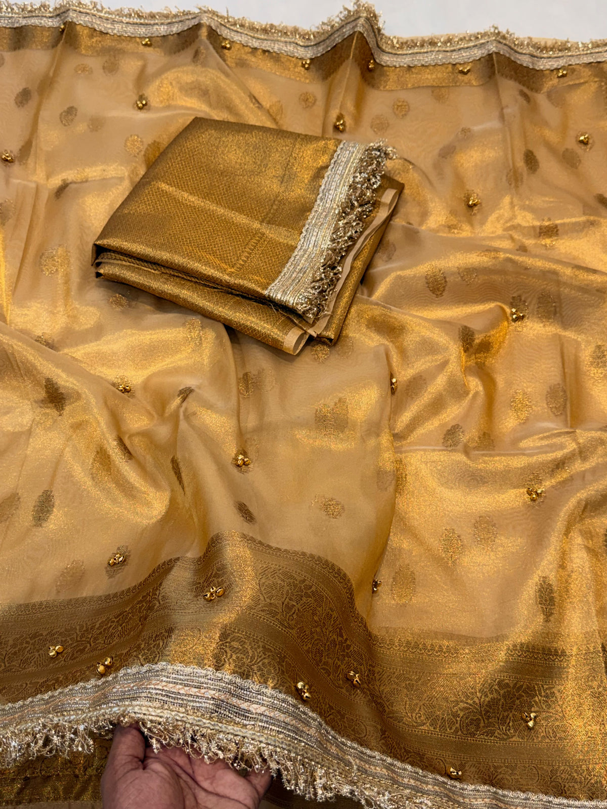 Trending Banarasi Copper Tissue Silk Saree with Ghungroo Work
