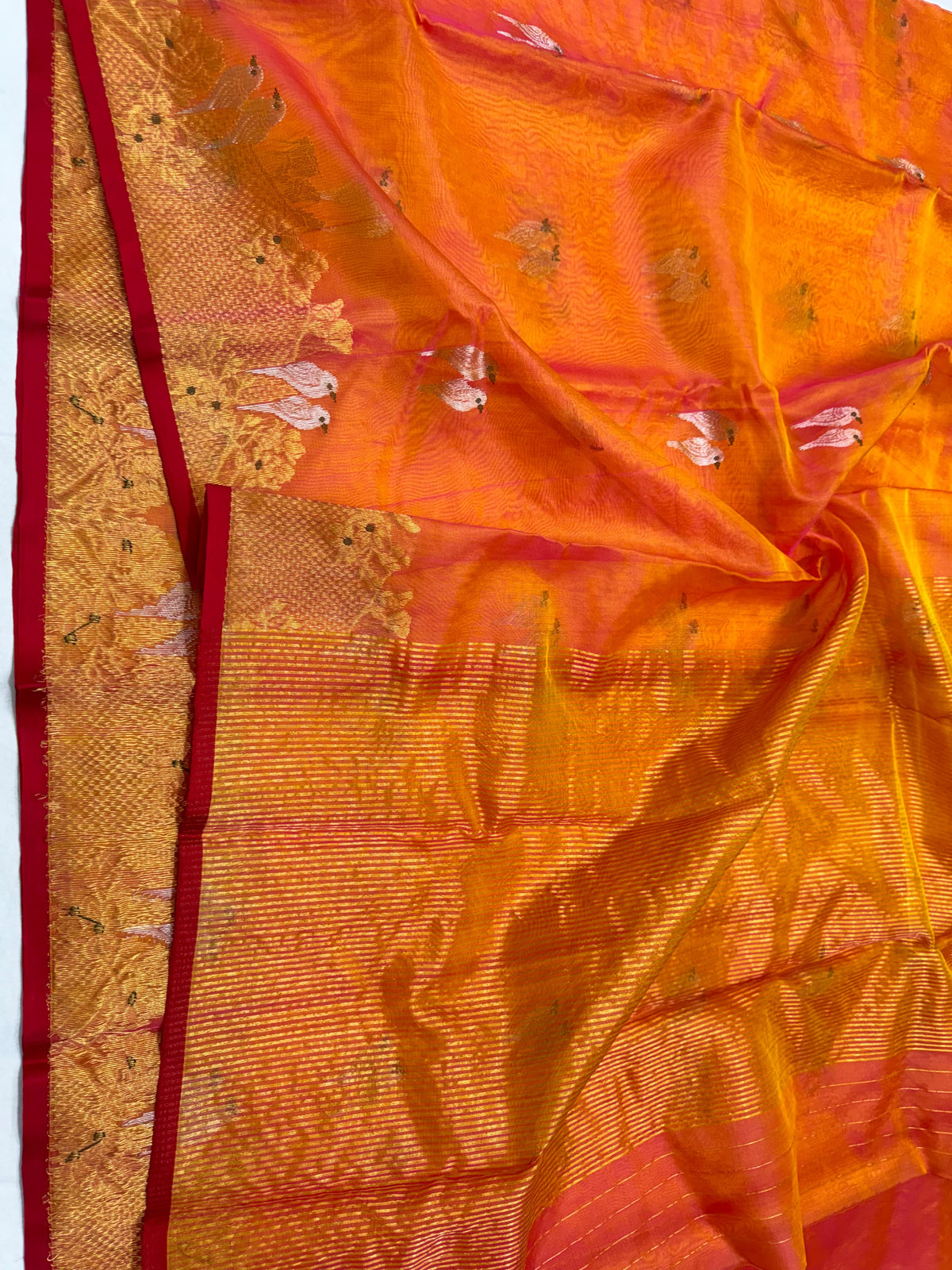 Chanderi Handloom Katan Silk Saree – Meenakari Butta & Zari Pallu